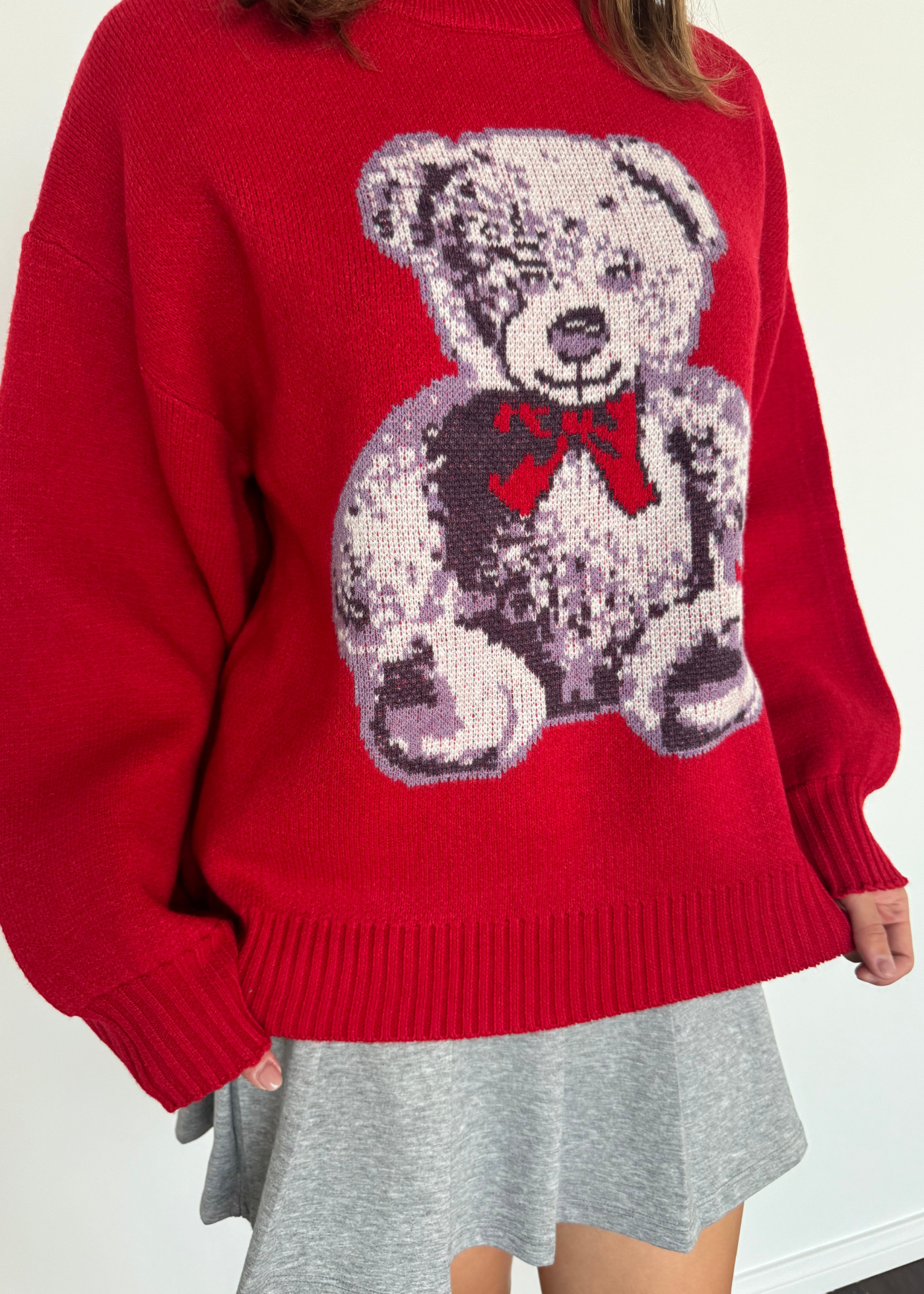 Holiday Bear Red Oversized Sweater