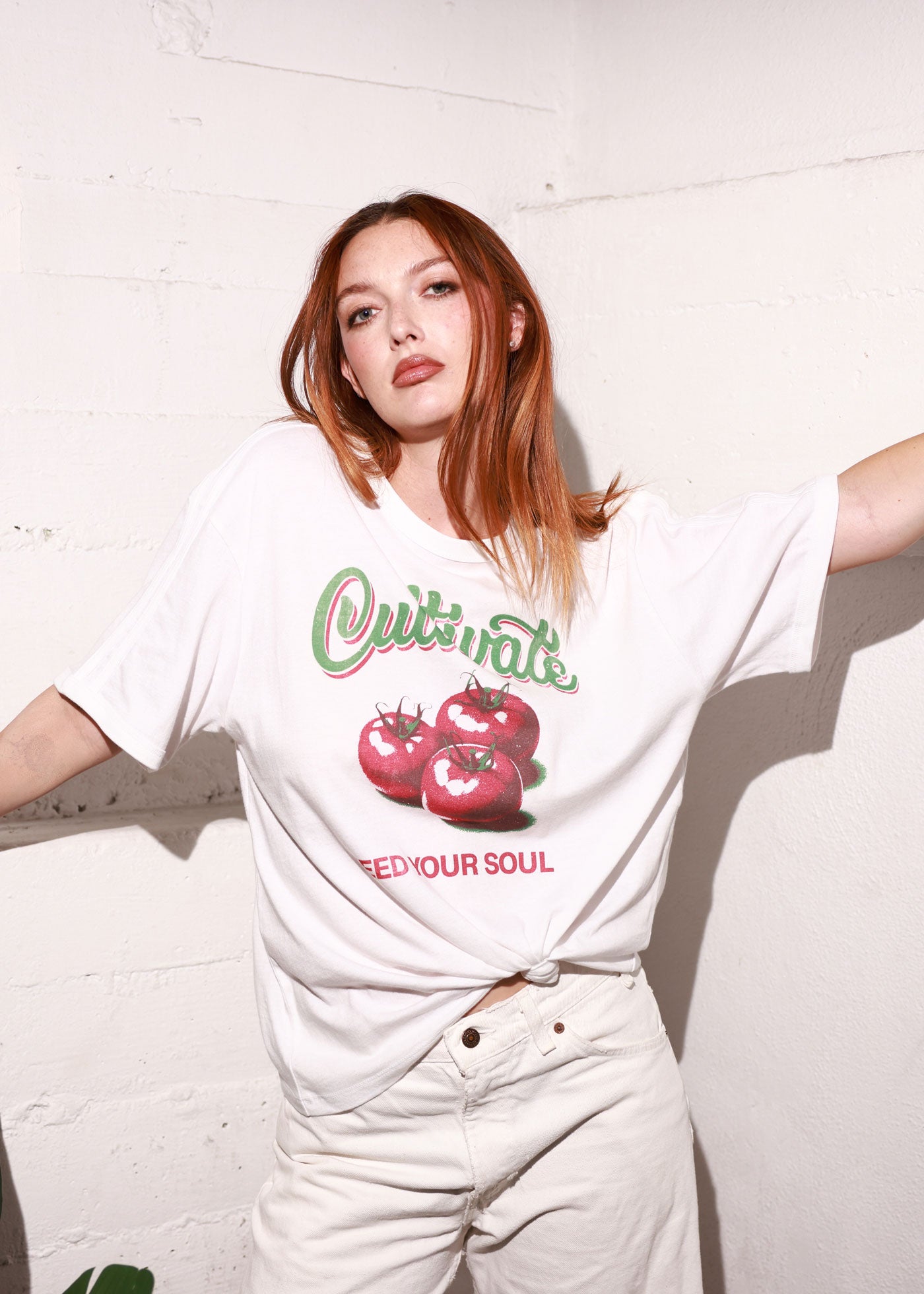 Cultivate White Relaxed Fit Two Stripe Ringer Tee