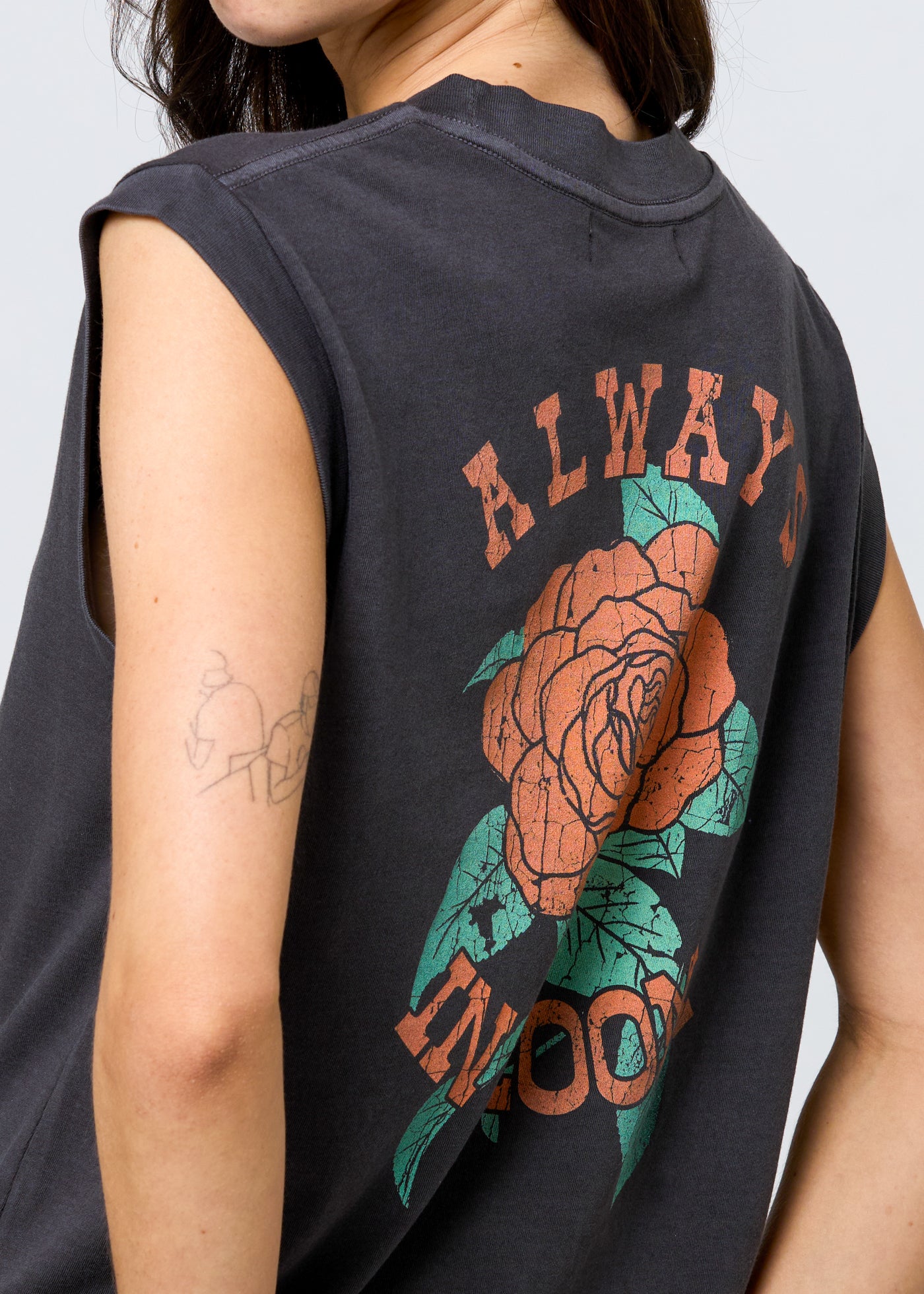 Always in Bloom Rose Vintage Black Moto Tee