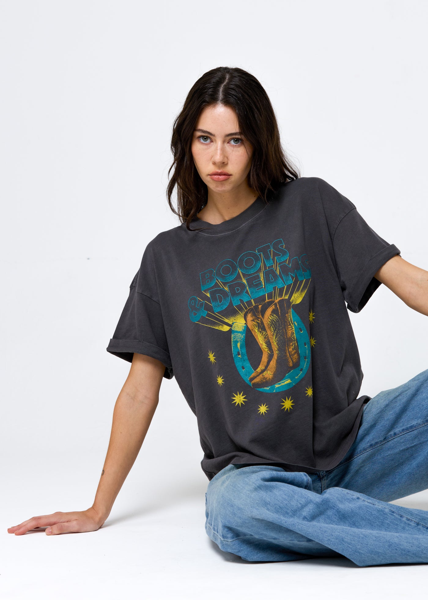 Boots & Dreams Vintage Black Boyfriend Tee