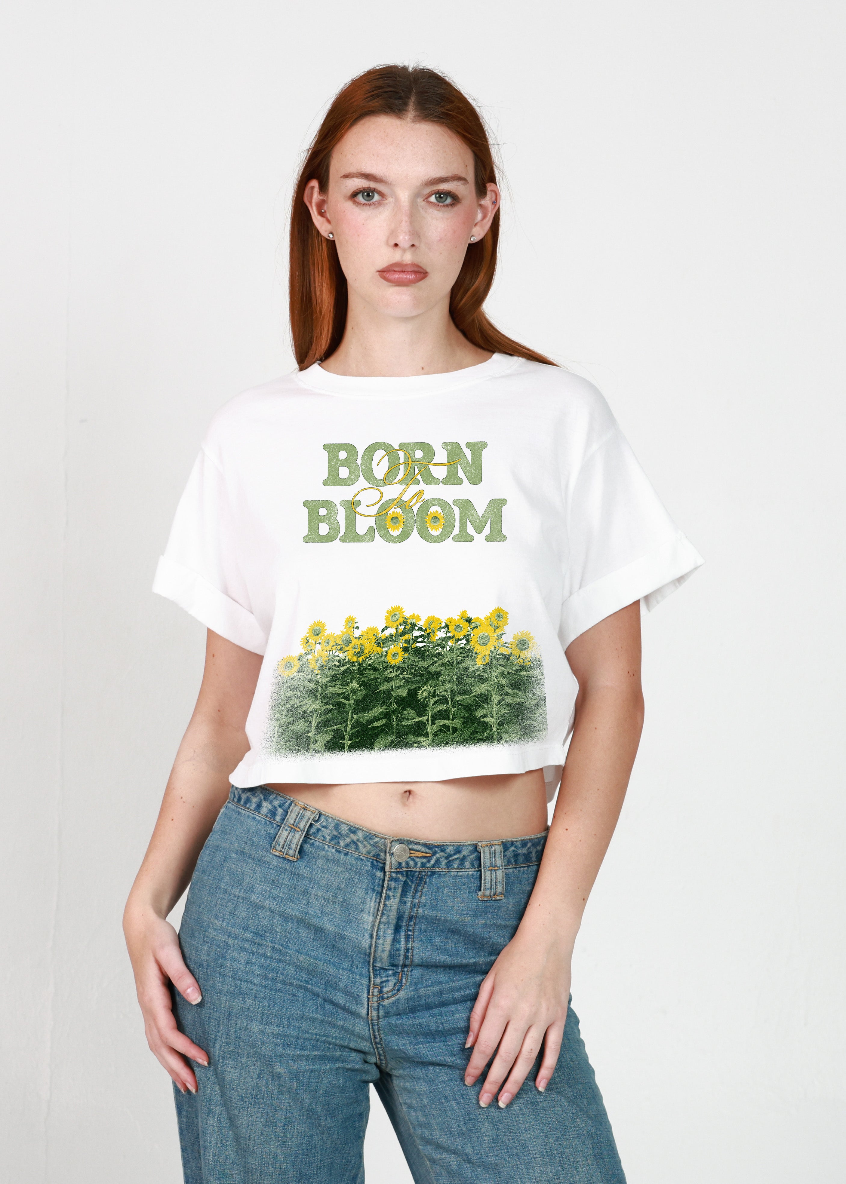 Born to Bloom Vintage White Cropped Boyfriend Tee