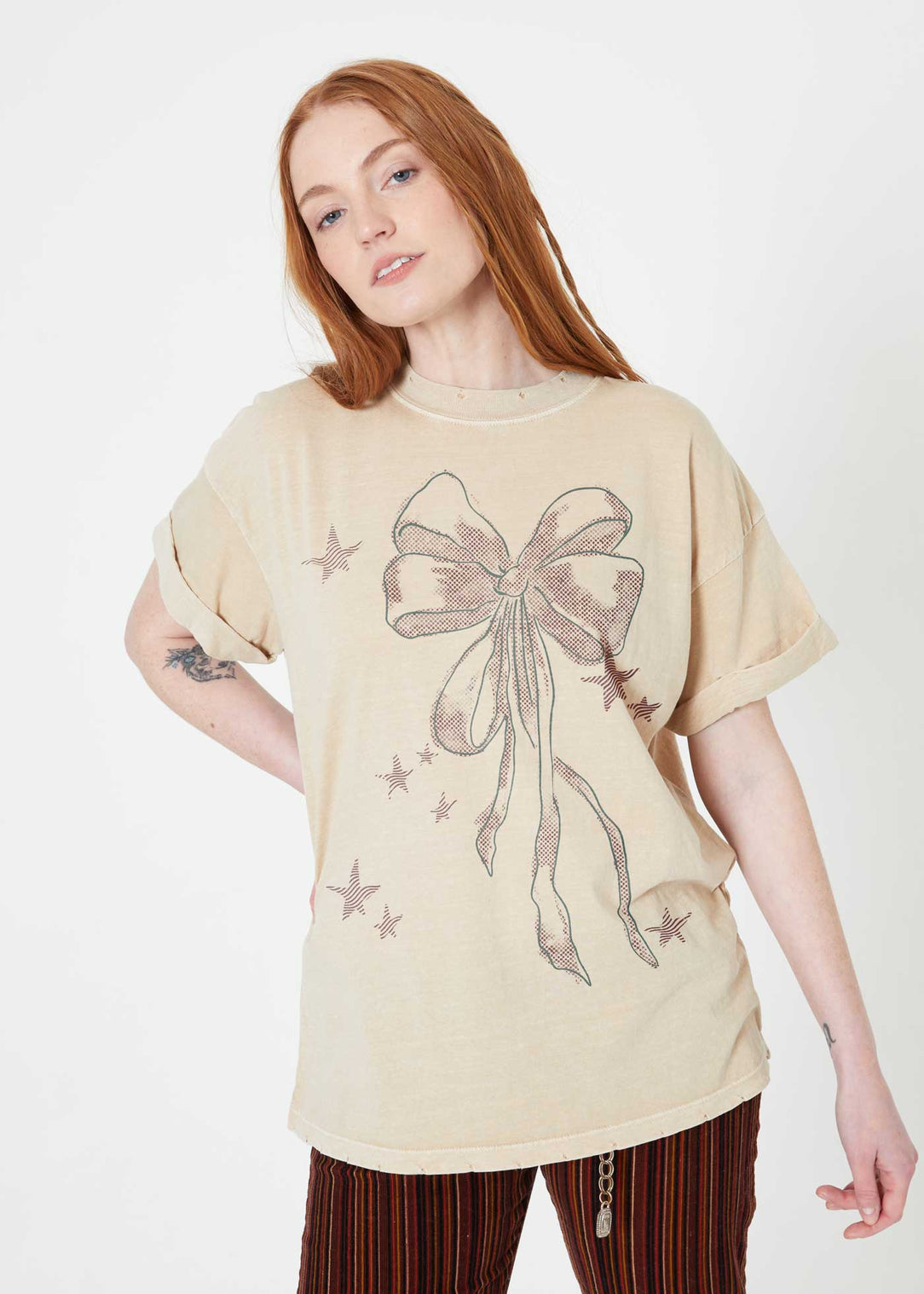 Bow & Stars Sand Boyfriend Tee
