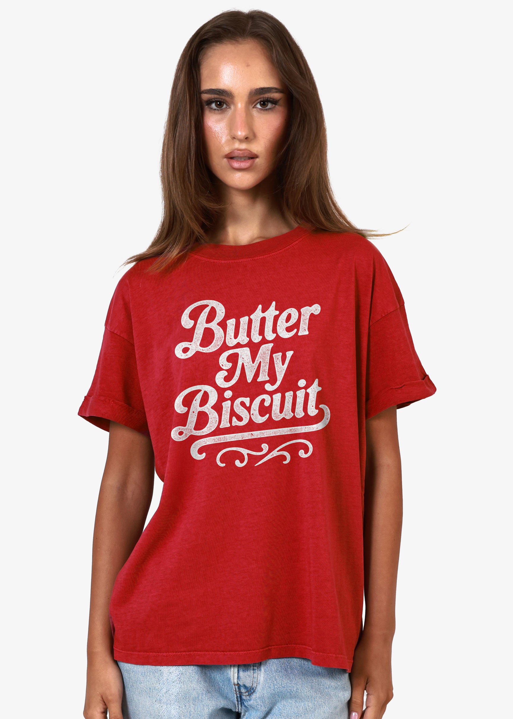 Butter My Biscuit Red Boyfriend Tee
