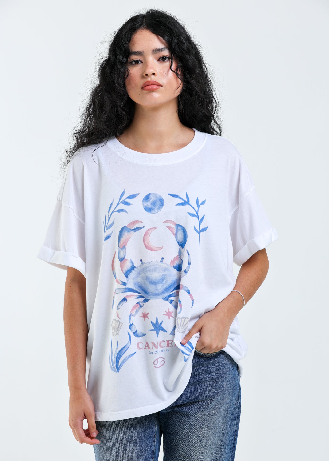Cancer Cosmic Zodiac Vintage White Boyfriend Tee