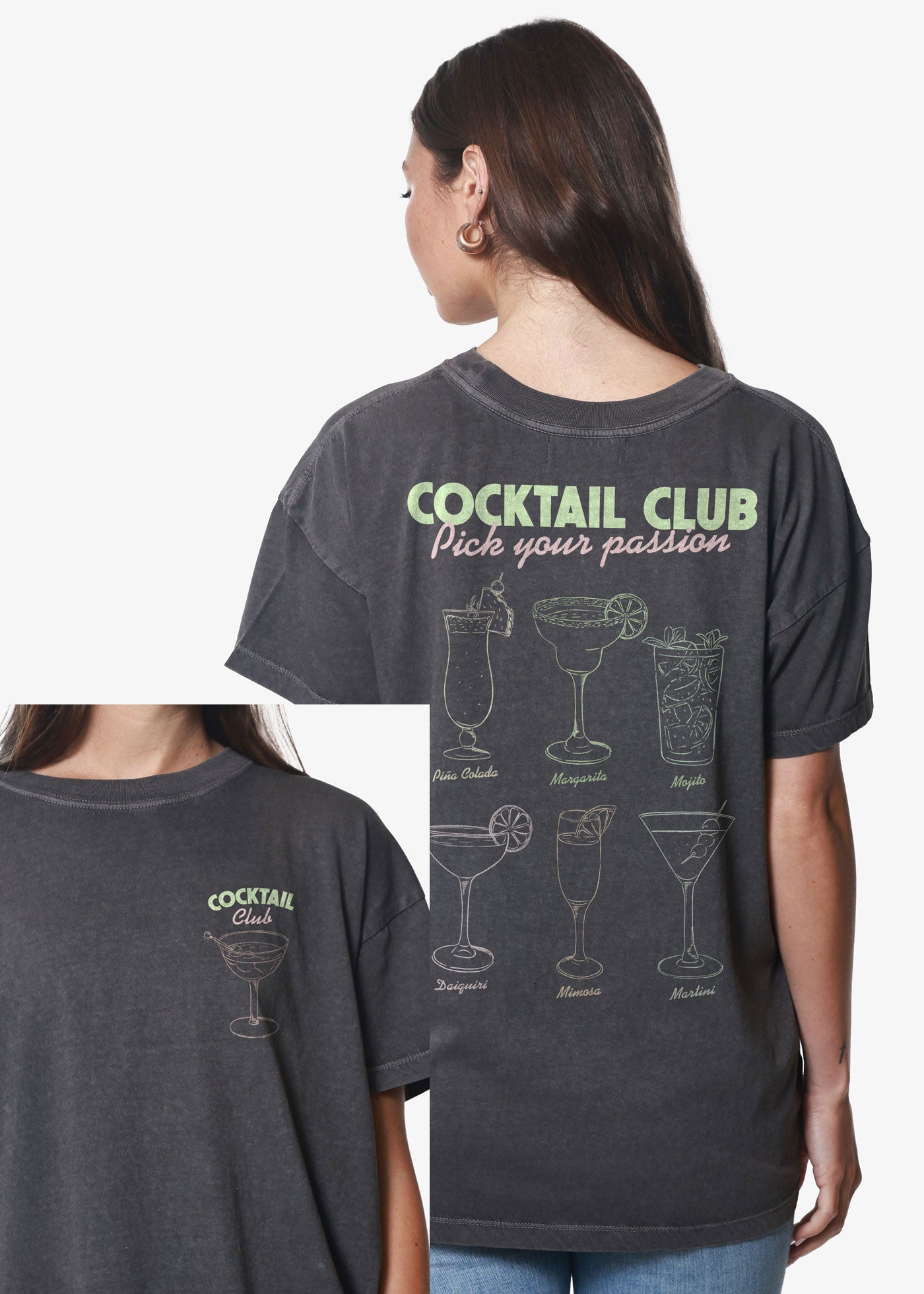 Cocktail Club Vintage Black Oversized Tee