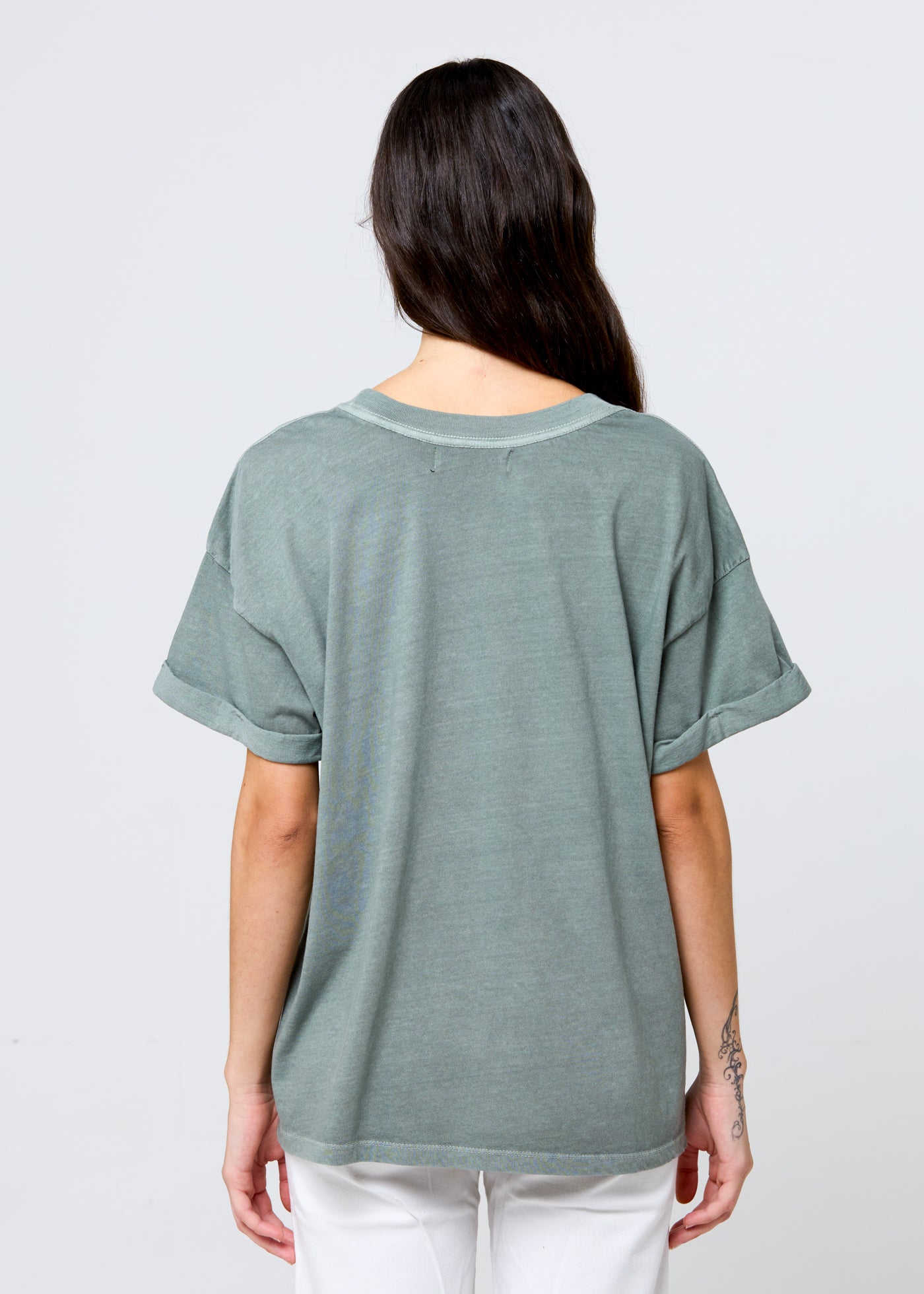 Cowboy Boots & Flowers Army Green Boyfriend Tee