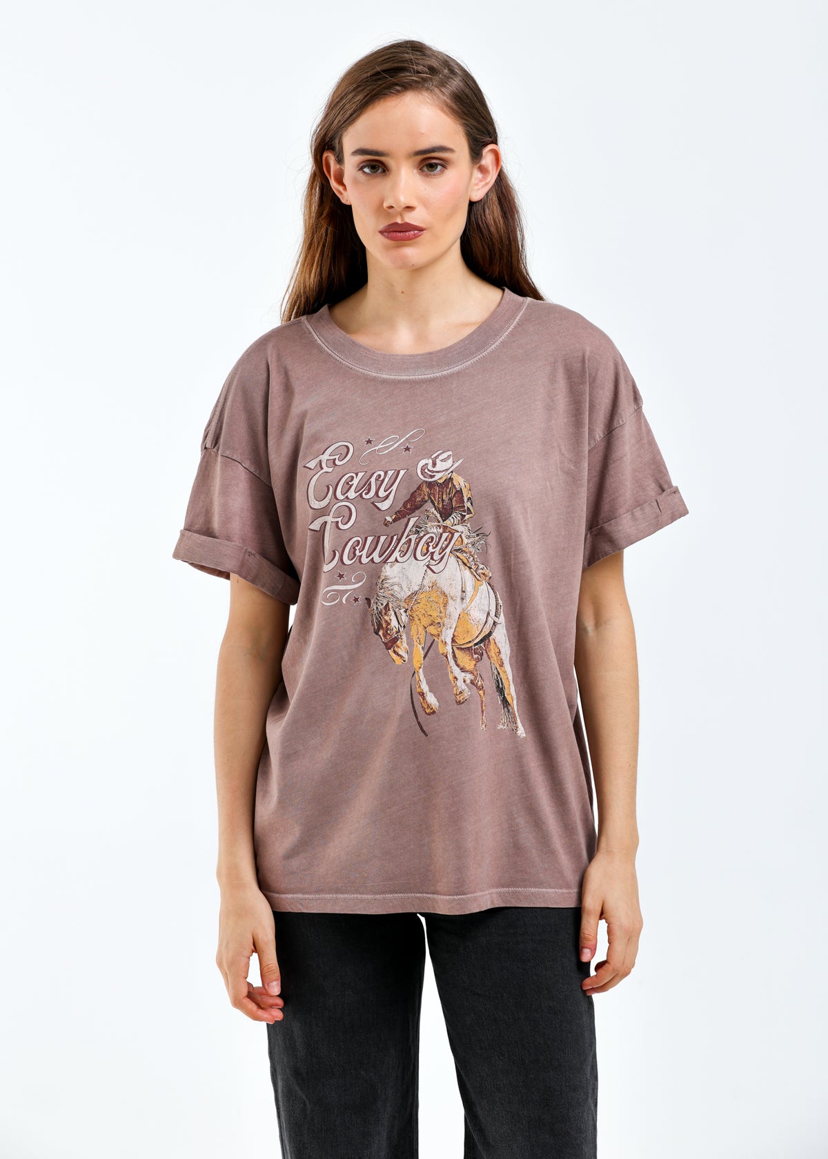 Easy Cowboy Mauve Boyfriend Tee