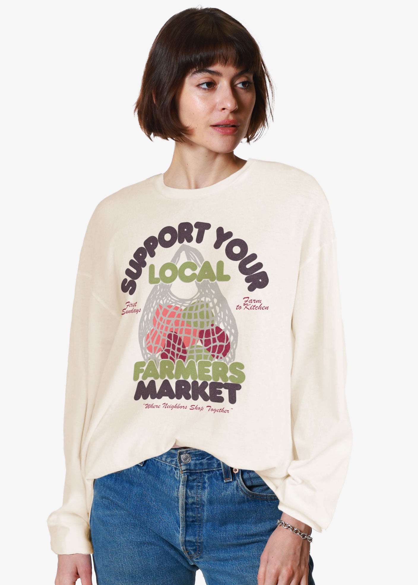 Farmers Market White Relaxed Fit LS Tee