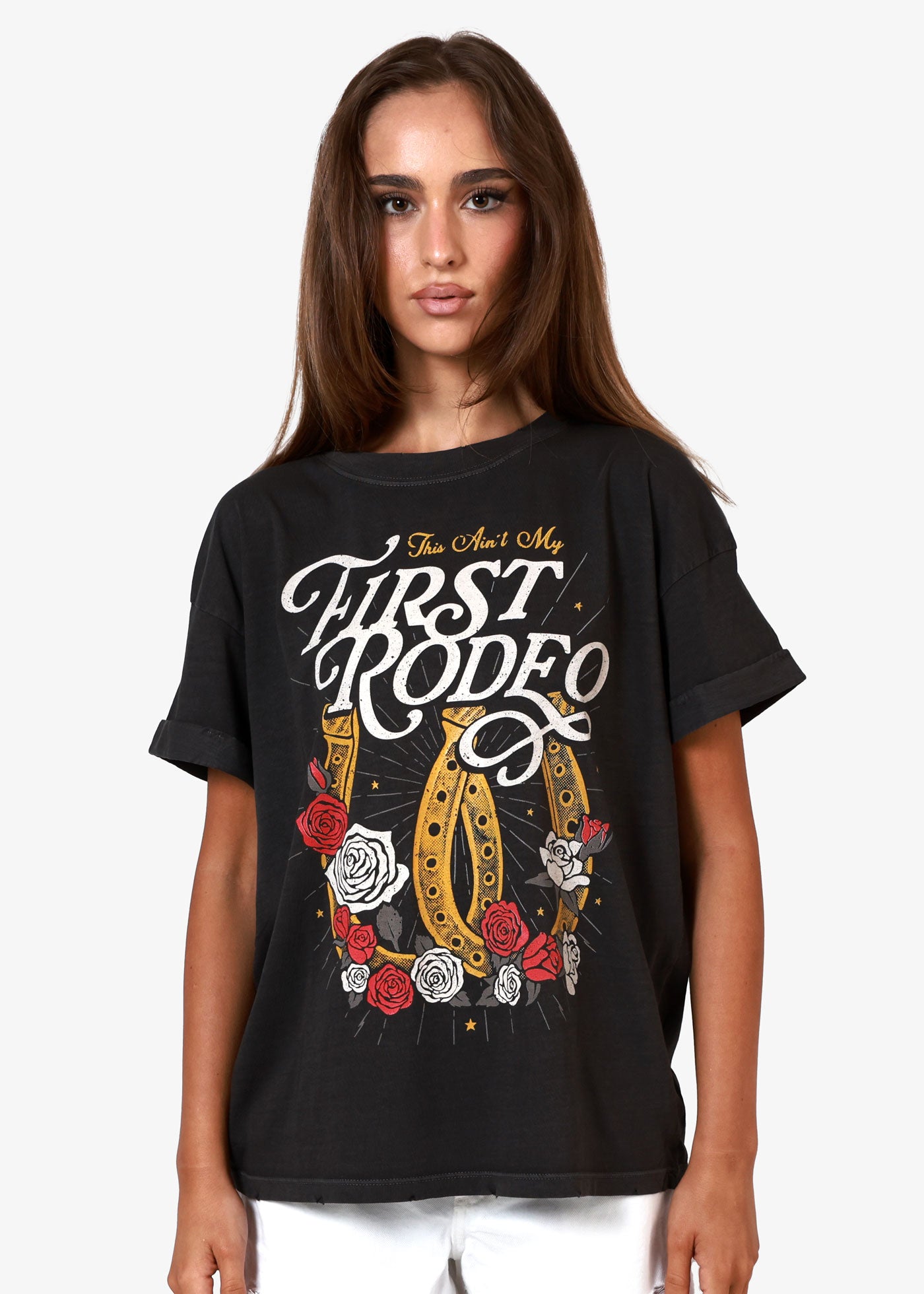 First Rodeo Vintage Black Boyfriend Tee