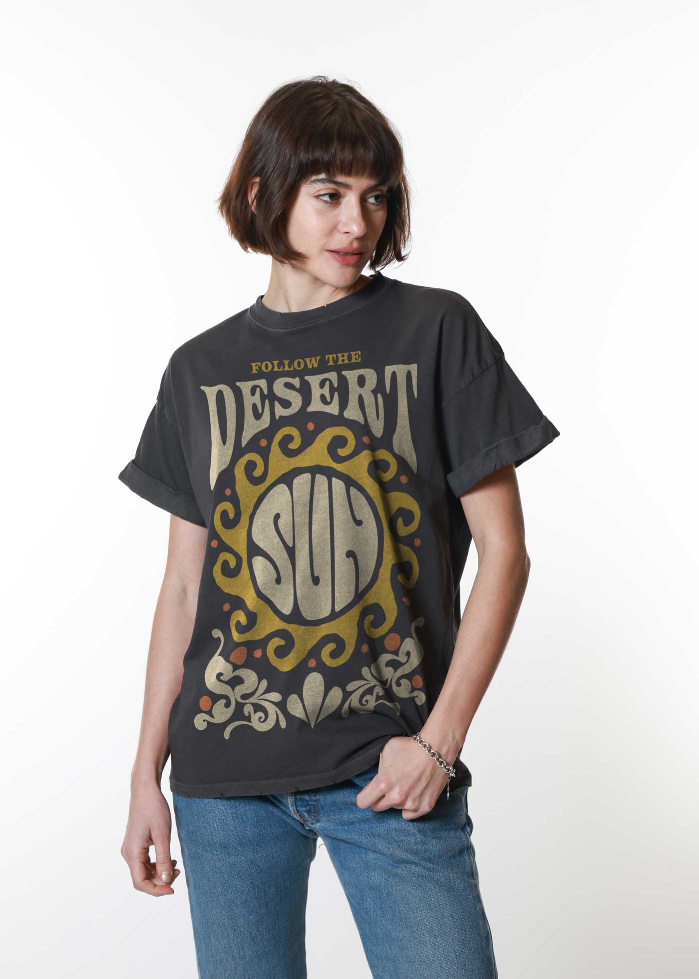 Follow the Desert Sun Black Boyfriend Tee