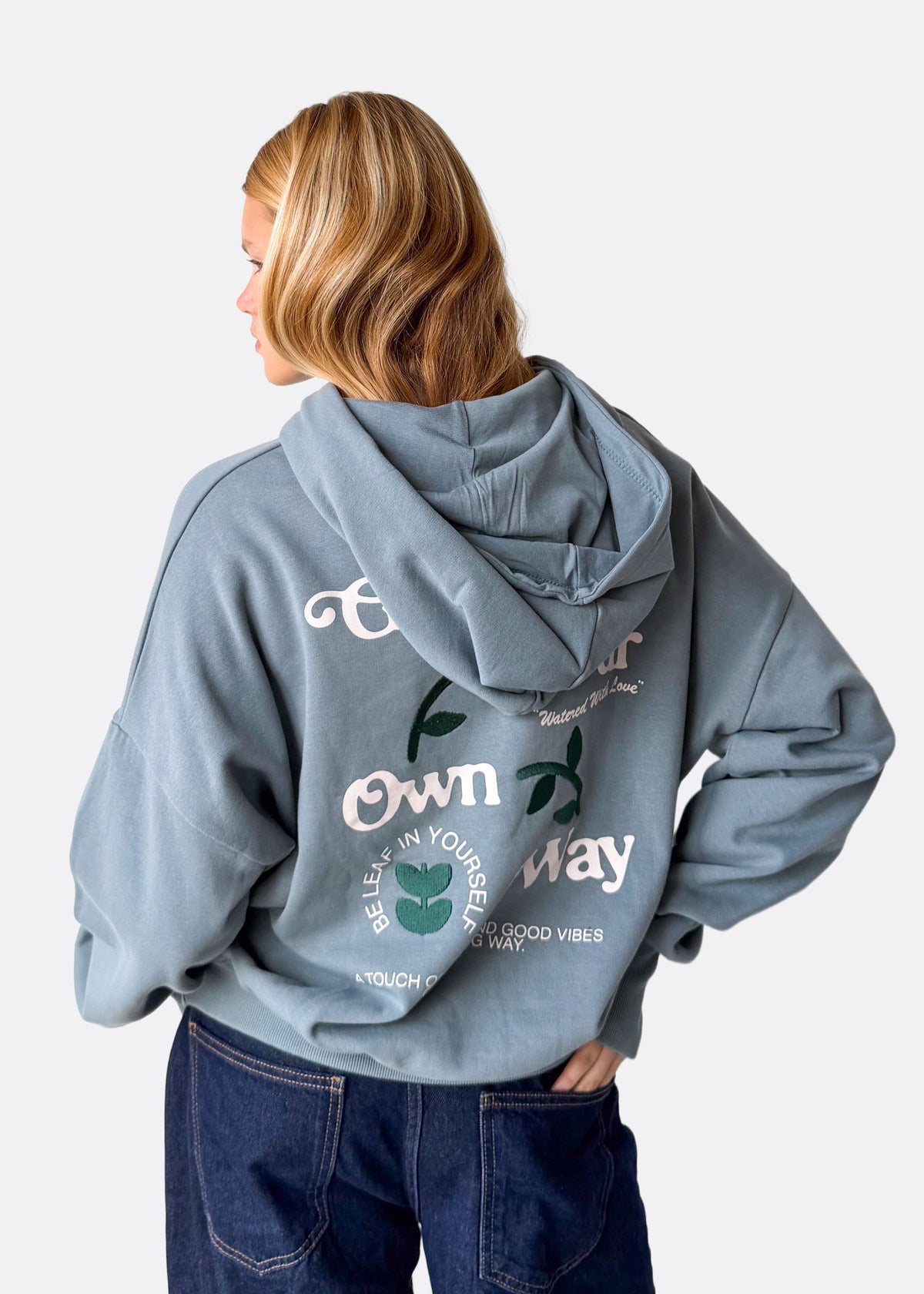 Grow Your Own Way Organic Pale Blue Oversized Hoodie