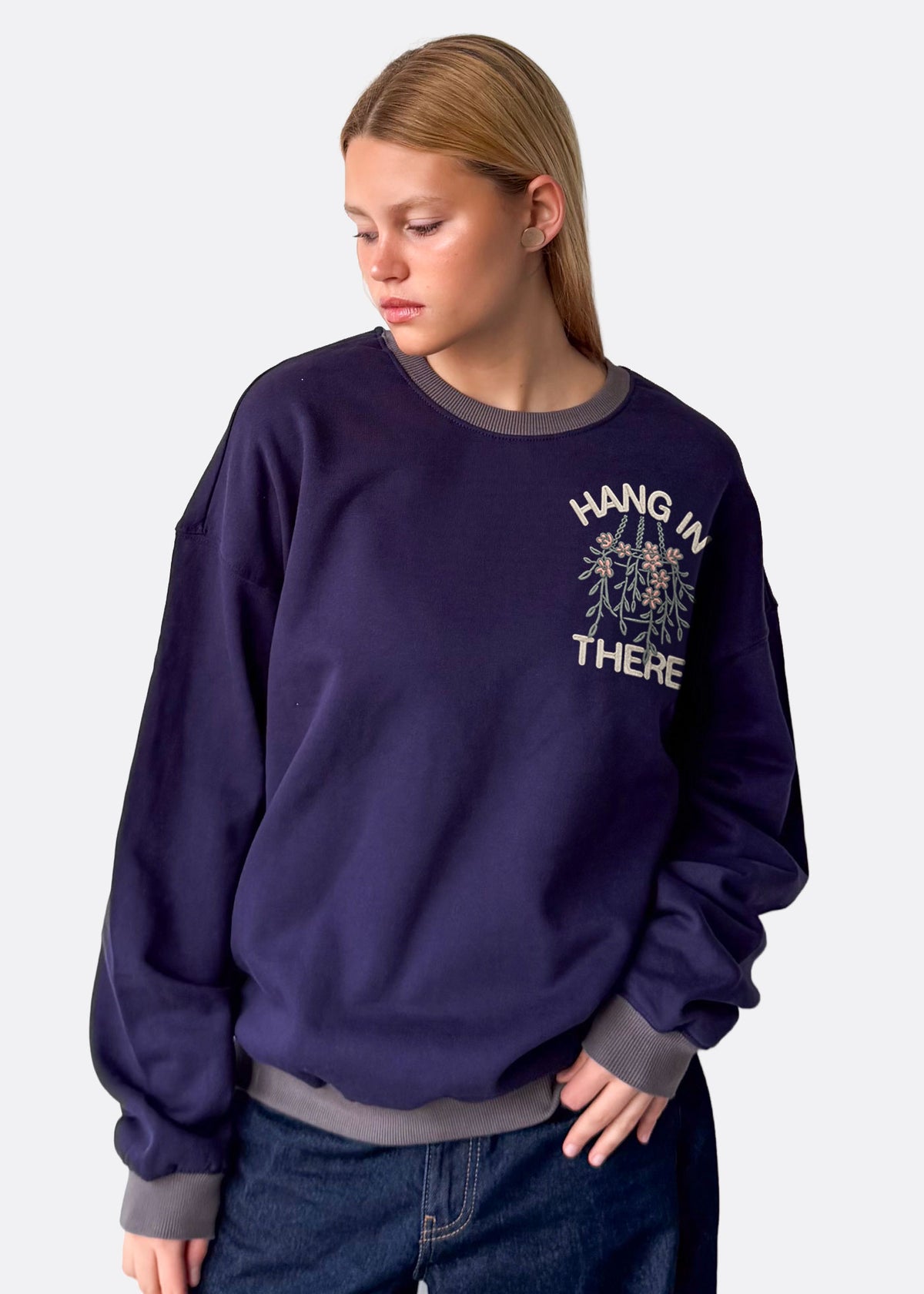 Hang In There Midnight Blue Oversized Crewneck Sweatshirt