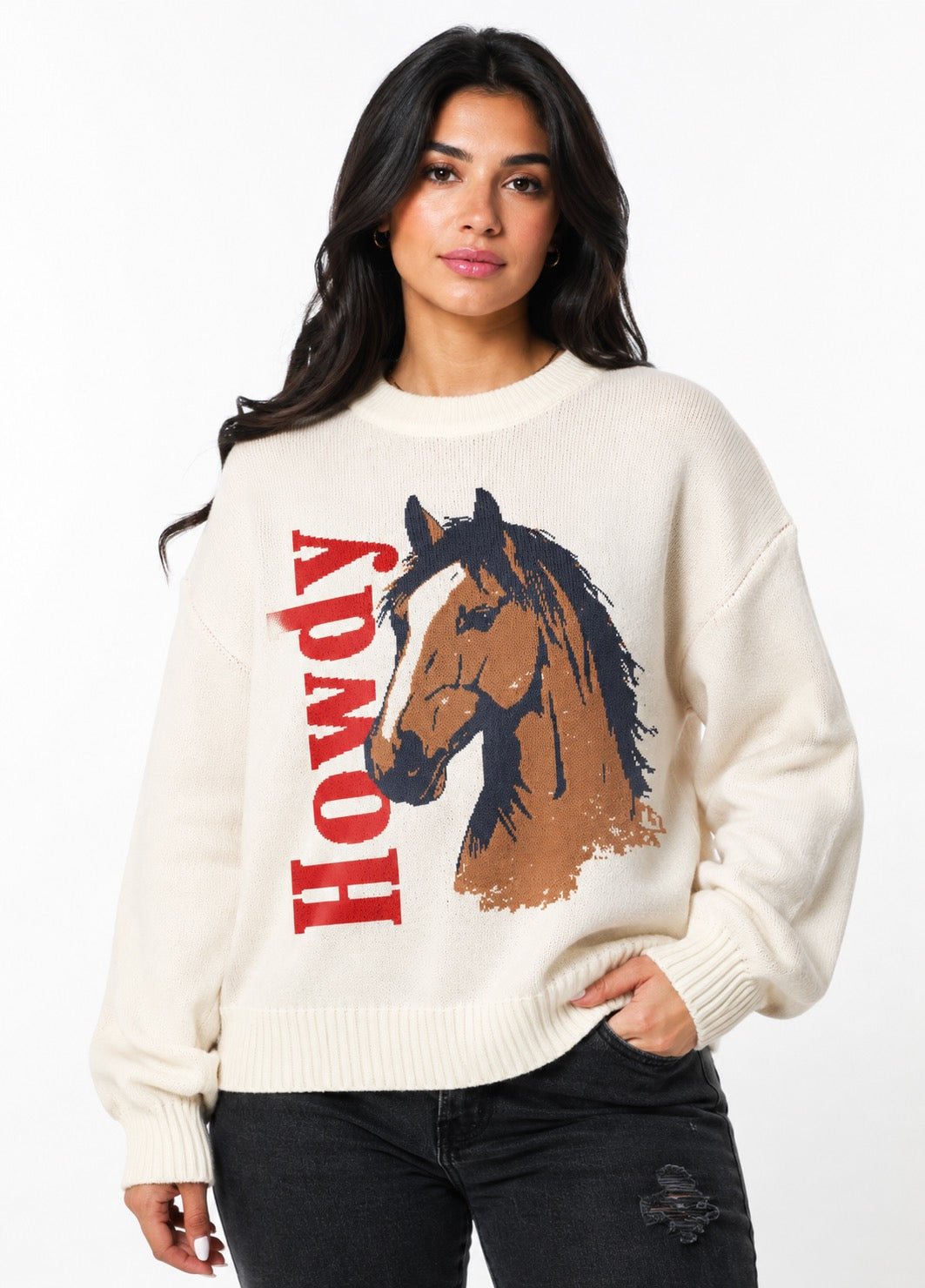 Howdy Horse White Oversized Sweater