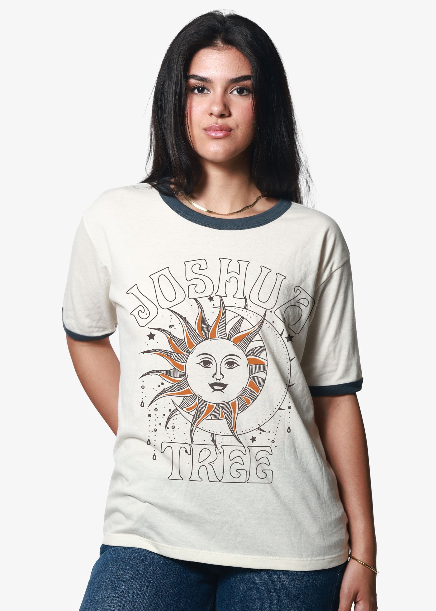 Joshua Tree Sun & Moon Bone & Navy Slouchy Ringer Tee