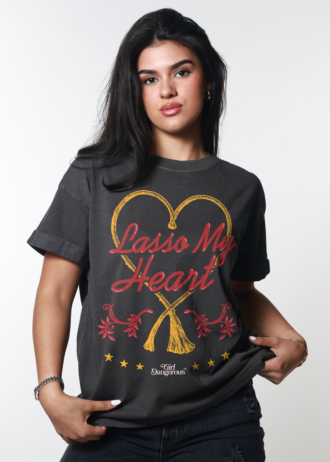 Lasso My Heart Vintage Black Boyfriend Tee