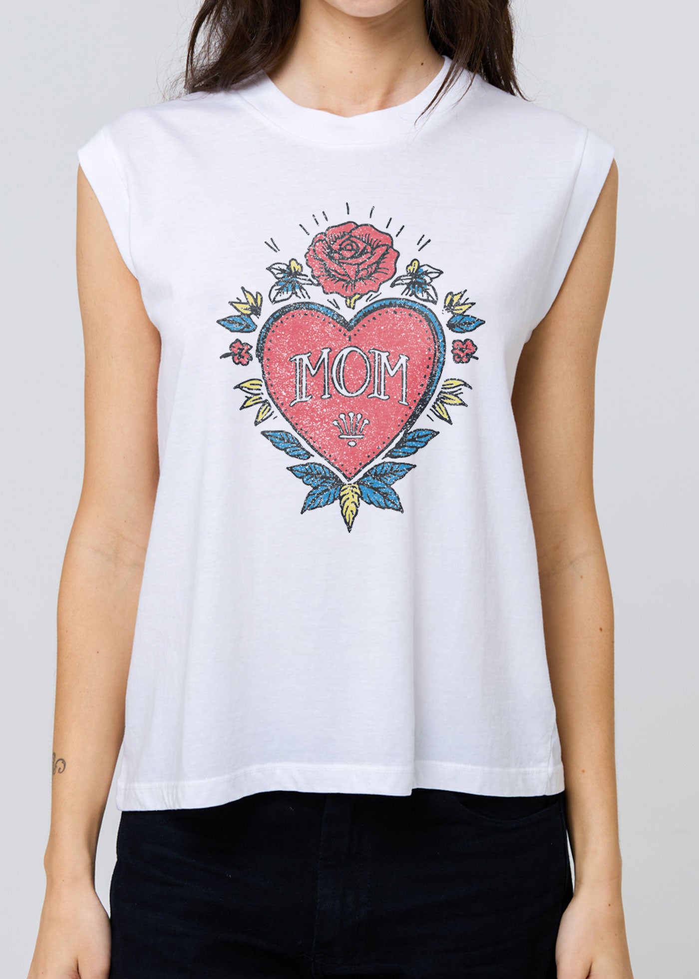 Mom Tattoo Vintage White Moto Tee