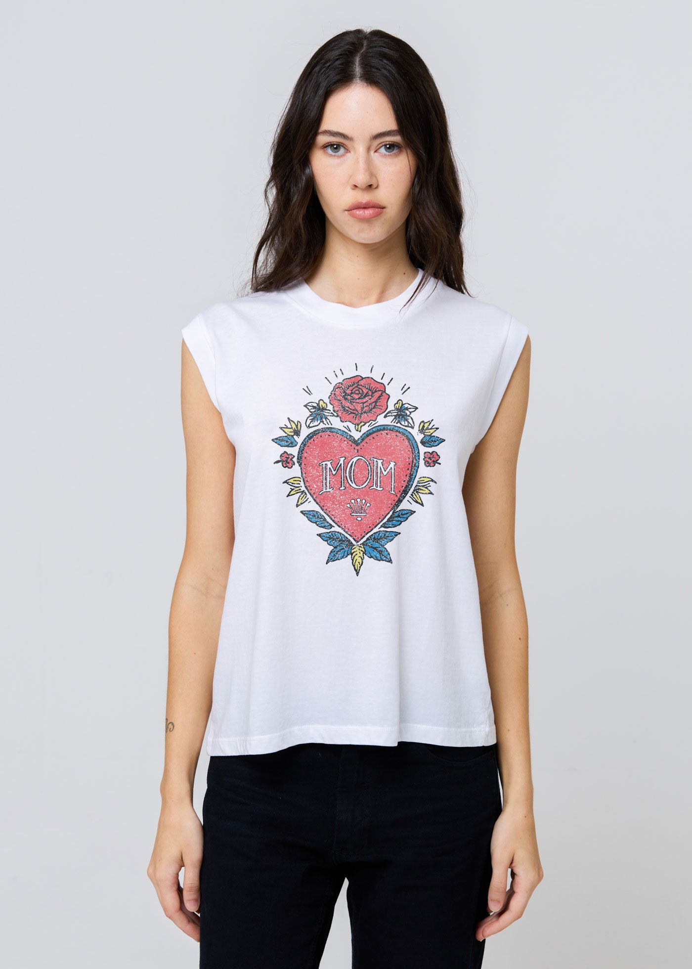 Mom Tattoo Vintage White Moto Tee