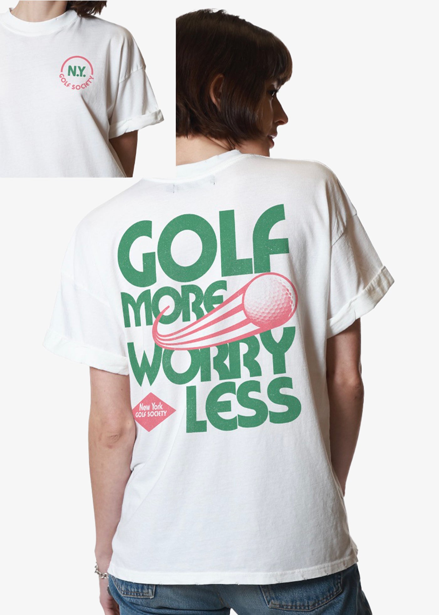 NY Golf Society Vintage White Boyfriend Tee