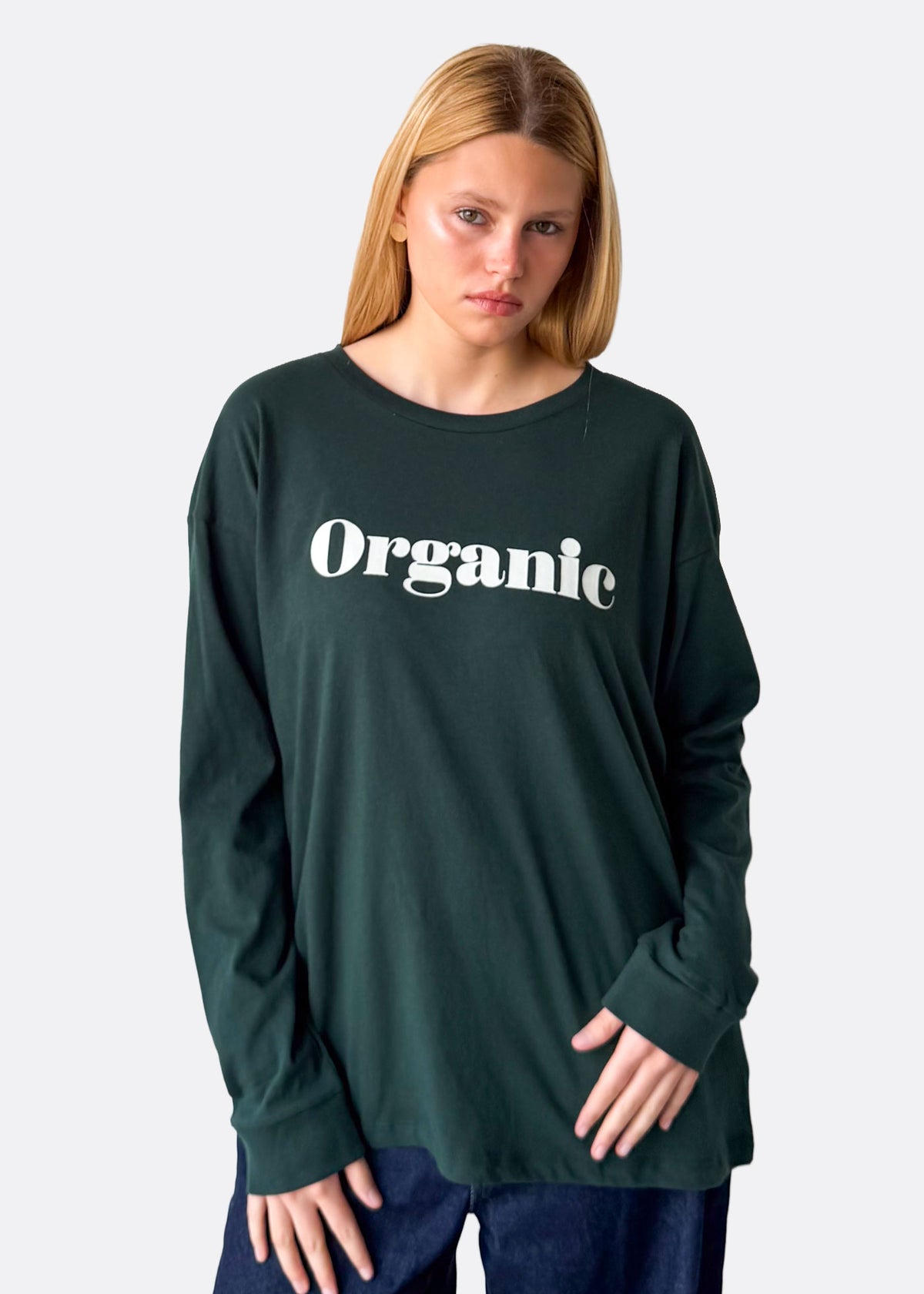 Organic Jade Green Long Sleeve Crewneck Tee