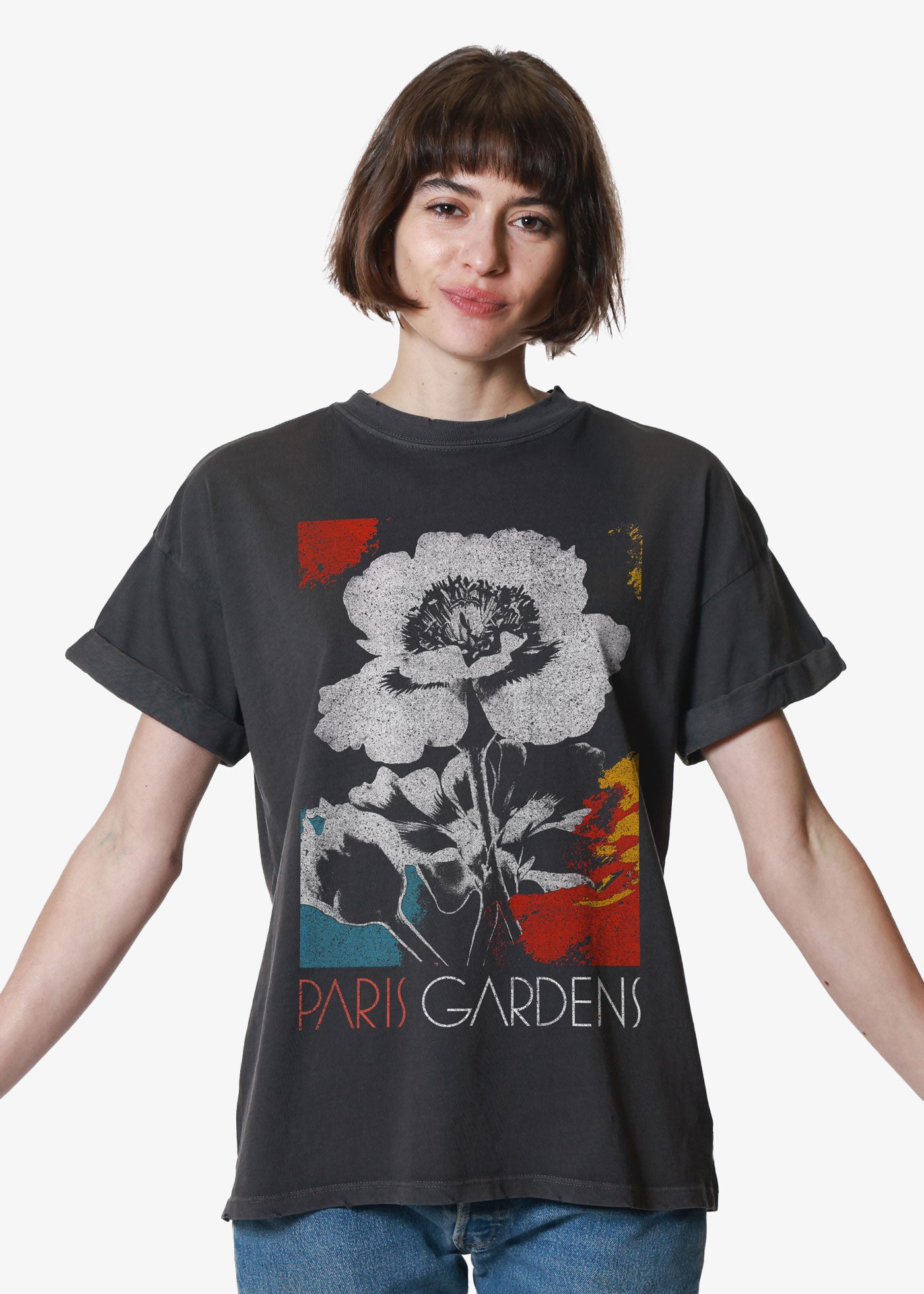 Paris Gardens Vintage Black Boyfriend Tee