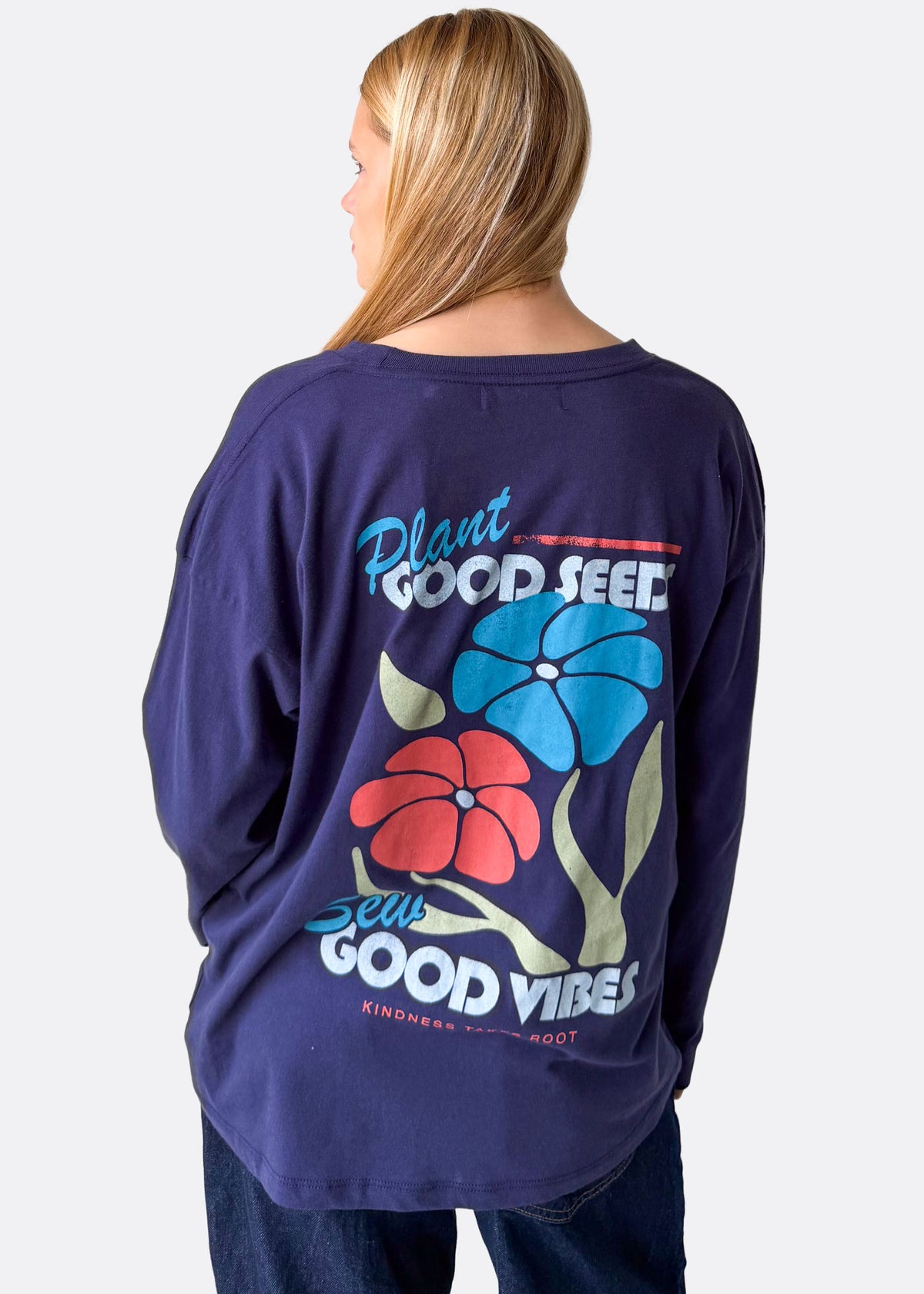 Plant Good Seeds Organic Midnight Blue Long Sleeve Crewneck Tee