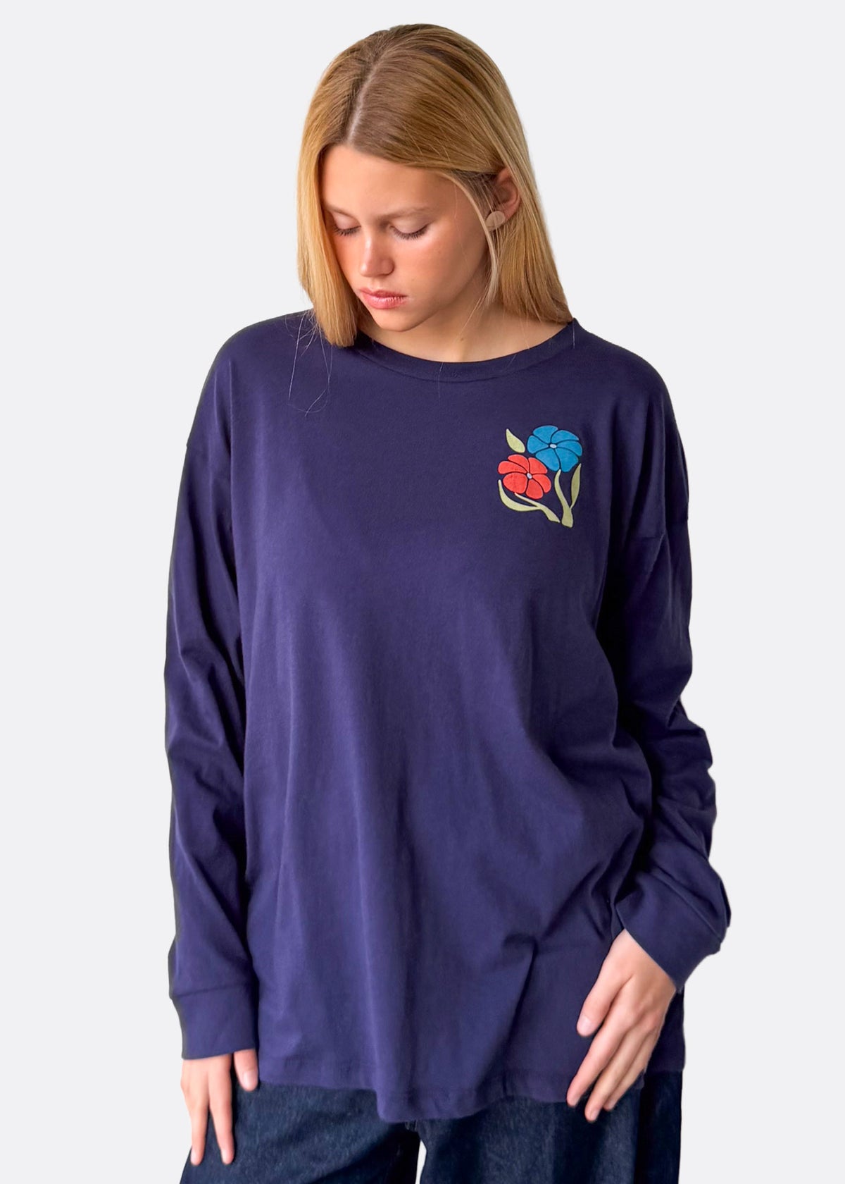 Plant Good Seeds Organic Midnight Blue Long Sleeve Crewneck Tee
