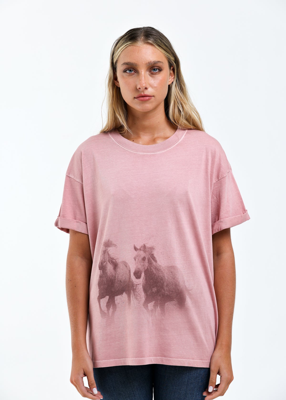 Running Horses Dusty Pink Boyfriend Tee