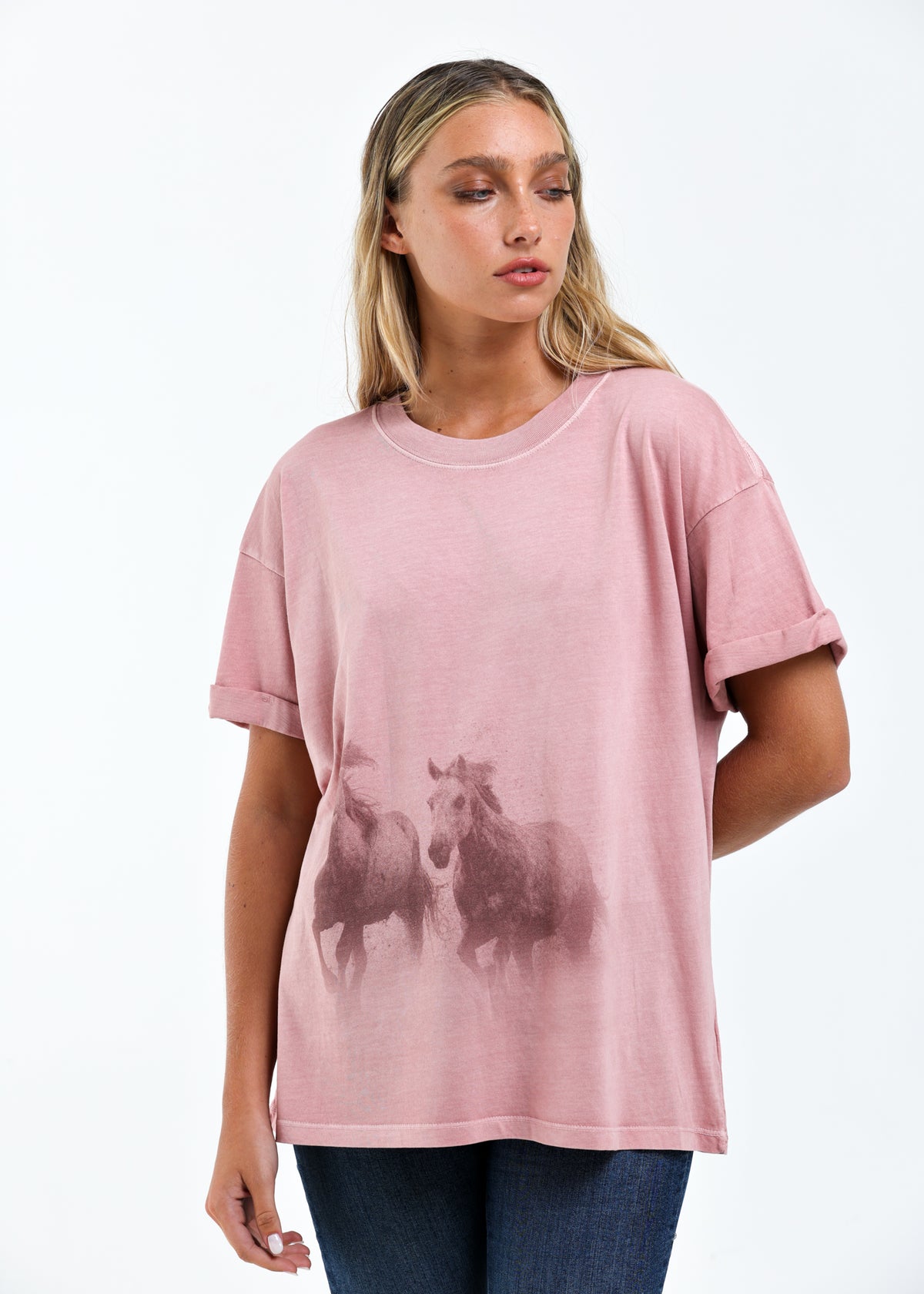 Running Horses Dusty Pink Boyfriend Tee