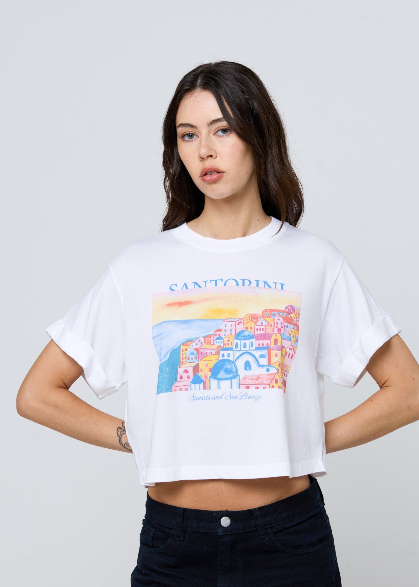 Santorini Vintage White Cropped Boyfriend Tee