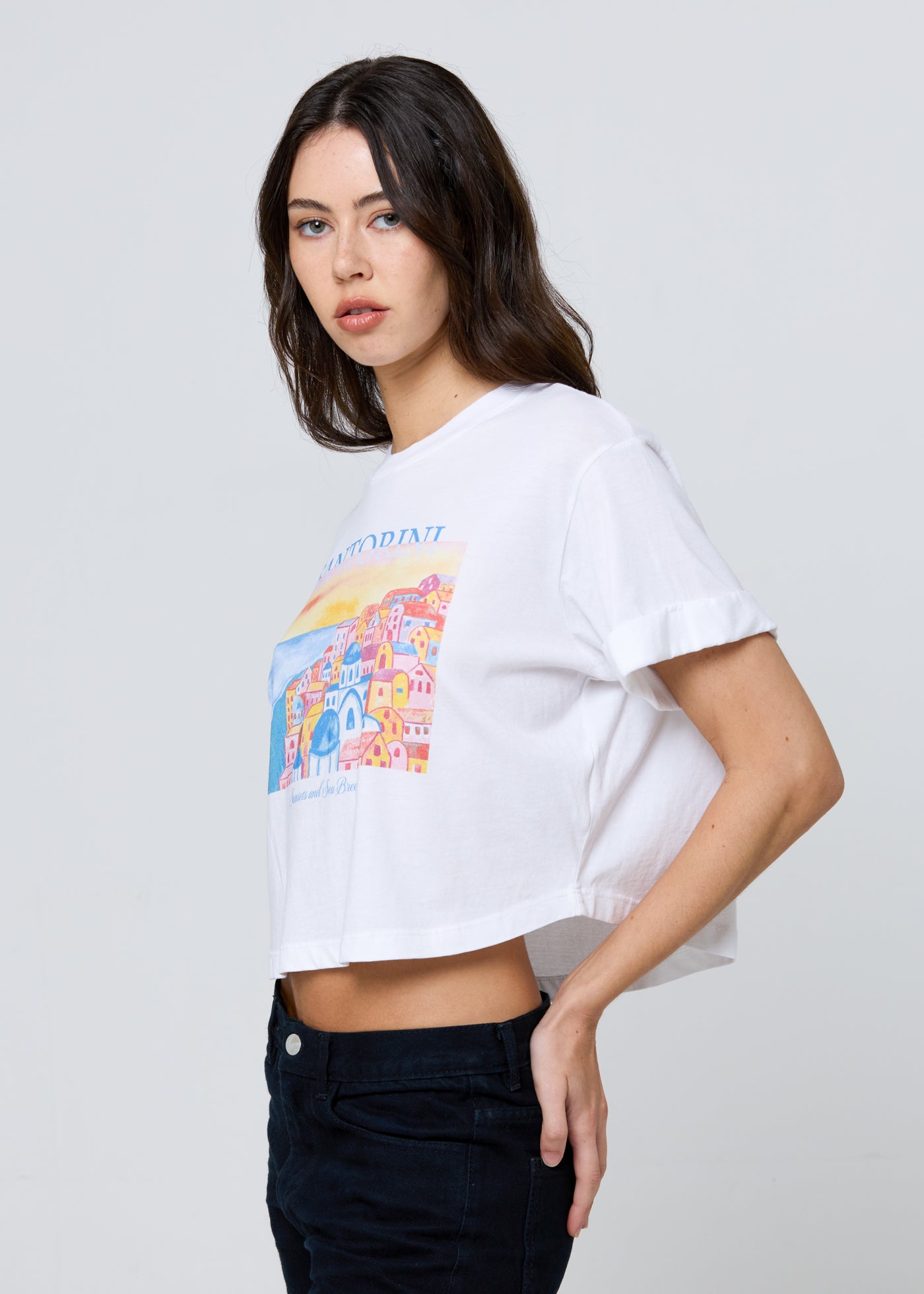 Santorini Vintage White Cropped Boyfriend Tee