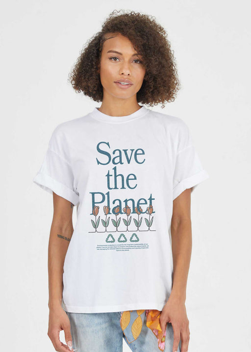 Save the Planet White Boyfriend Tee