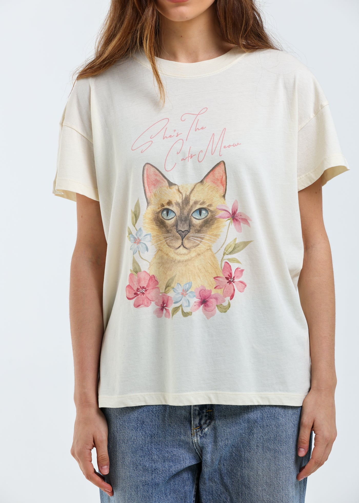 She's the Cat's Meow Off White Oversized Tee