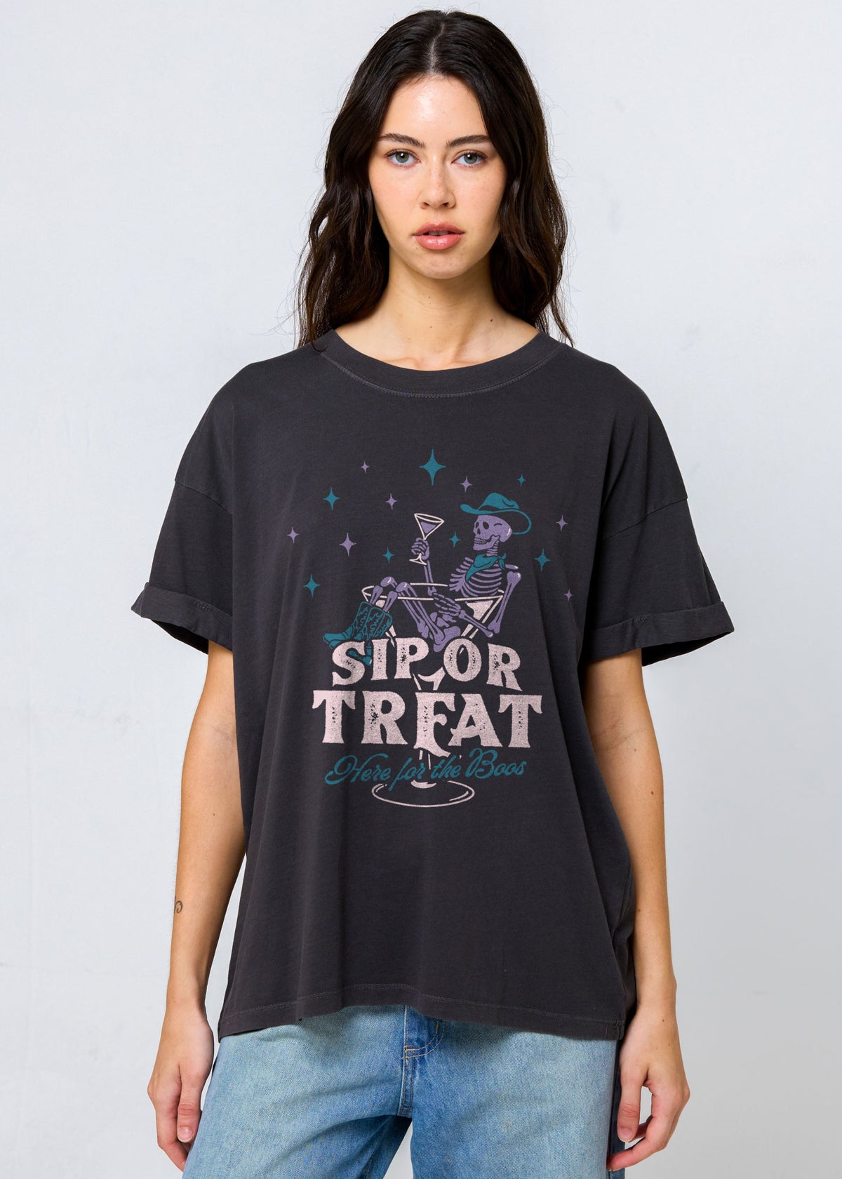 Sip Or Treat Vintage Black Boyfriend Tee