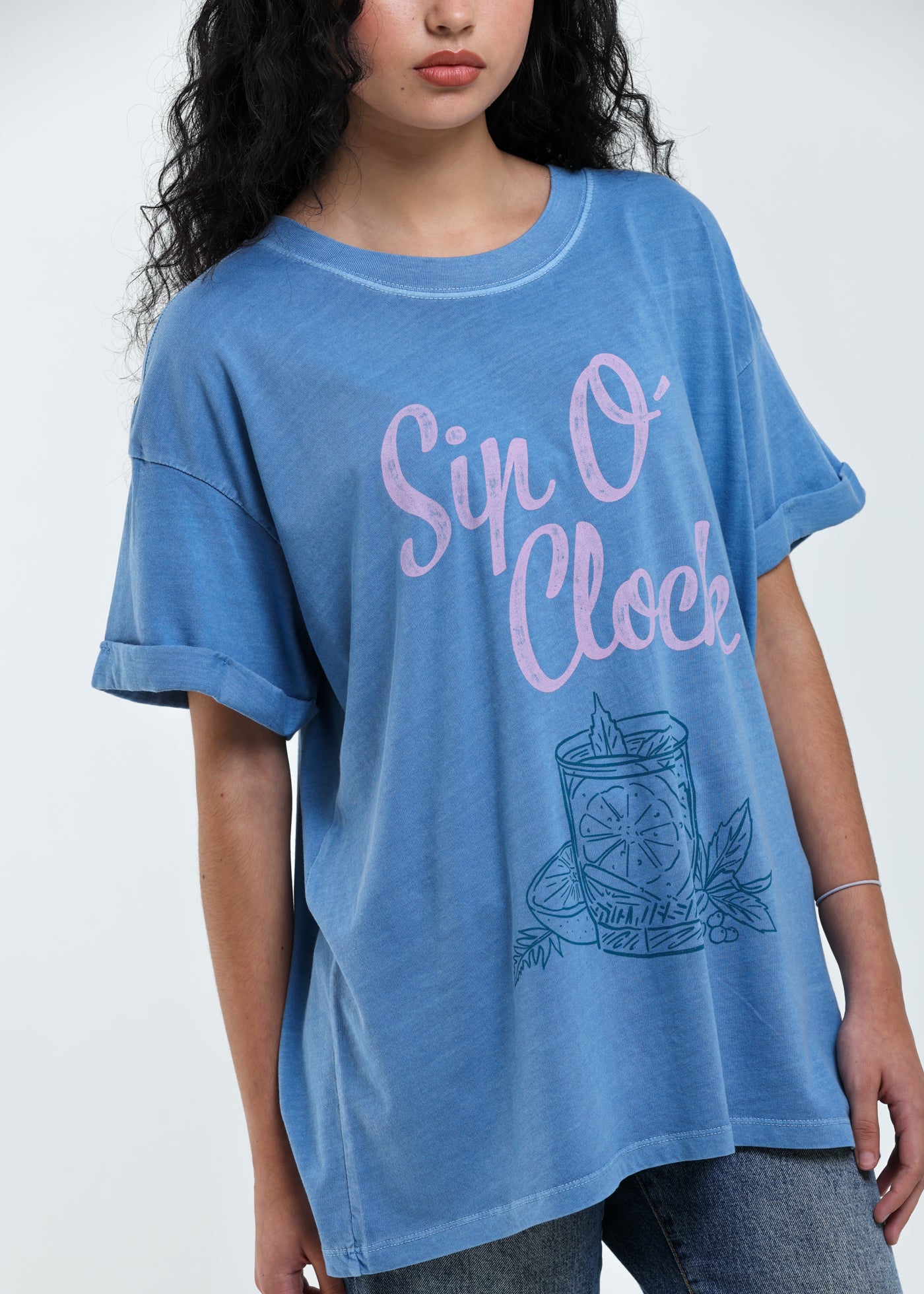 Sip O'Clock Denim Blue Boyfriend Tee