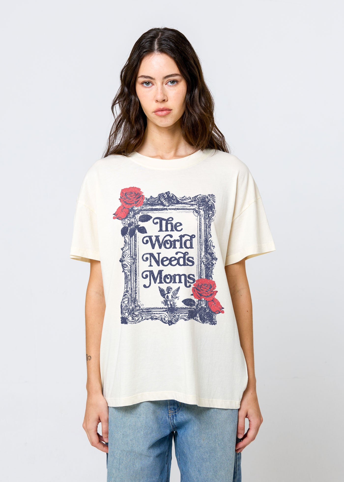 The World Needs Moms Off White Oversized Tee