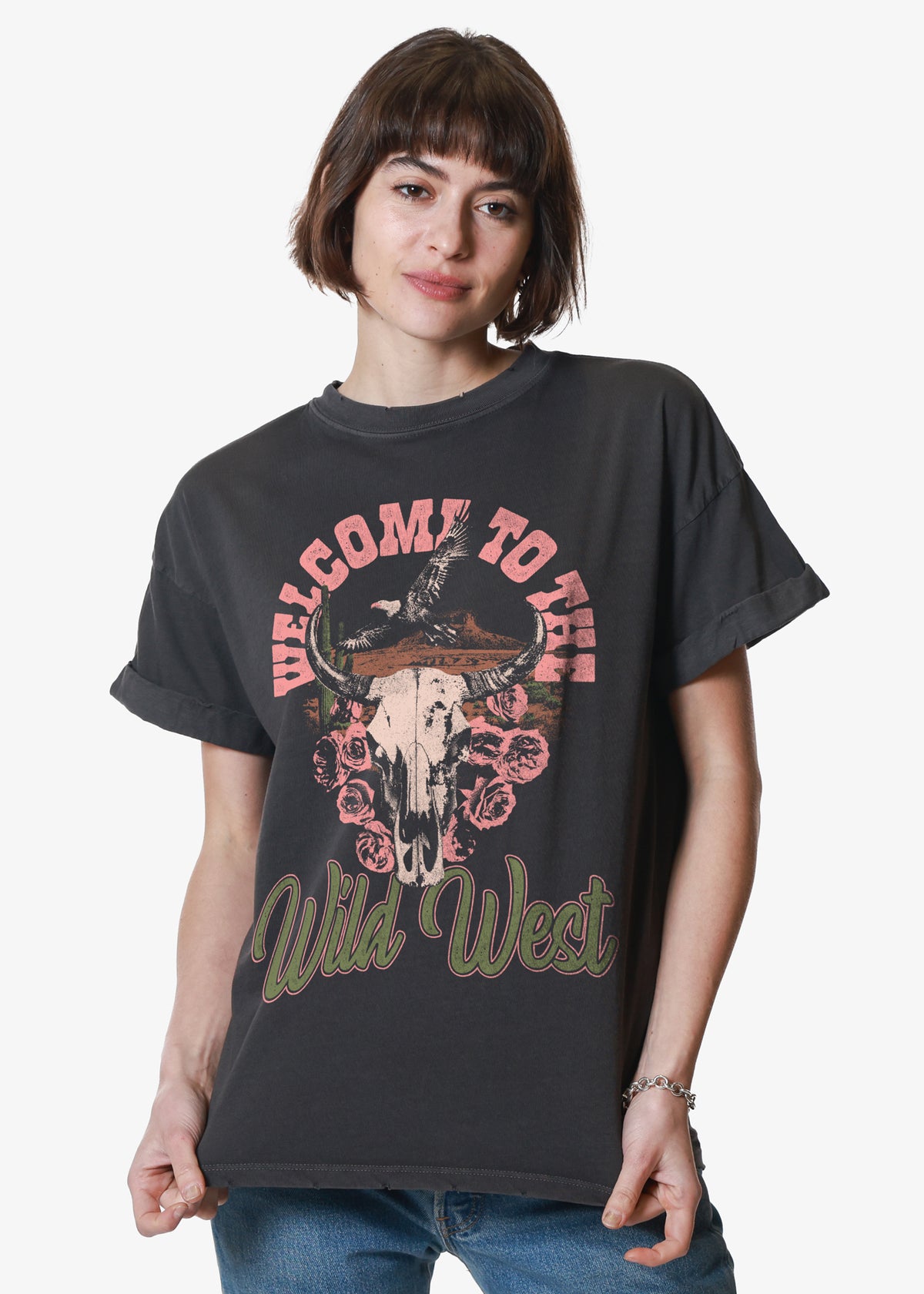 Welcome to the Wild West Vintage Black Boyfriend Tee