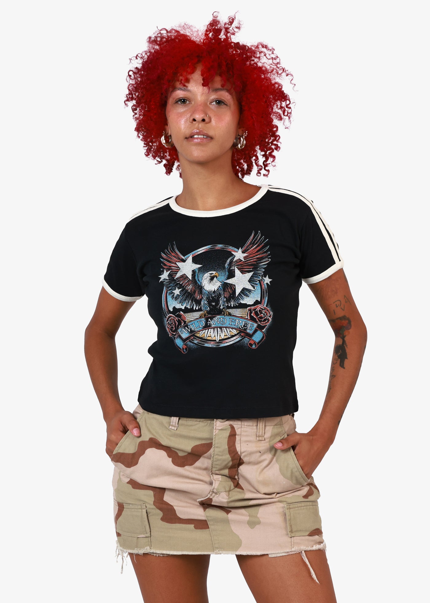 Wild & Free Eagle Black & Bone Baby Ringer Tee