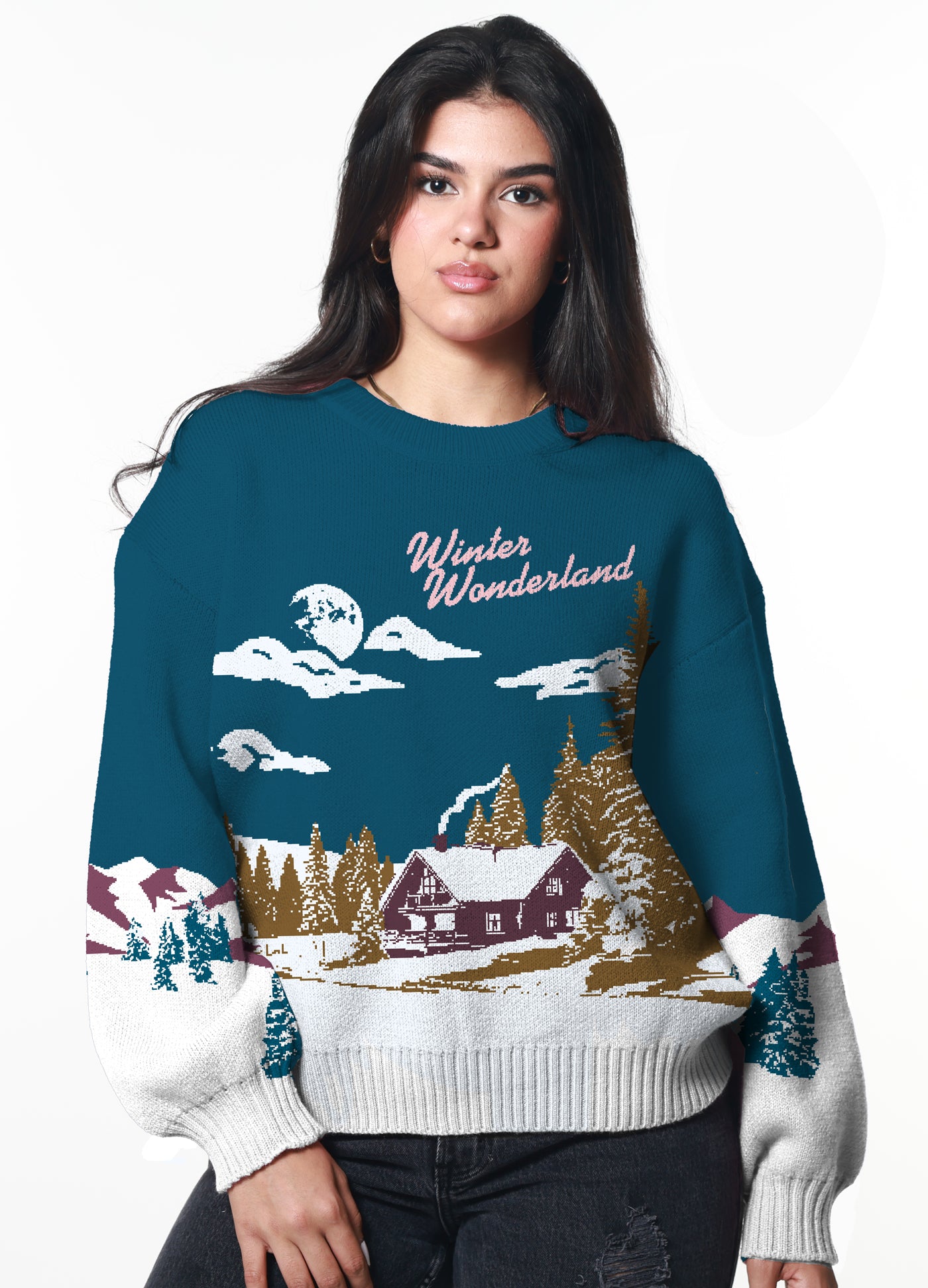 Winter Wonderland Dark Aqua Oversized Sweater