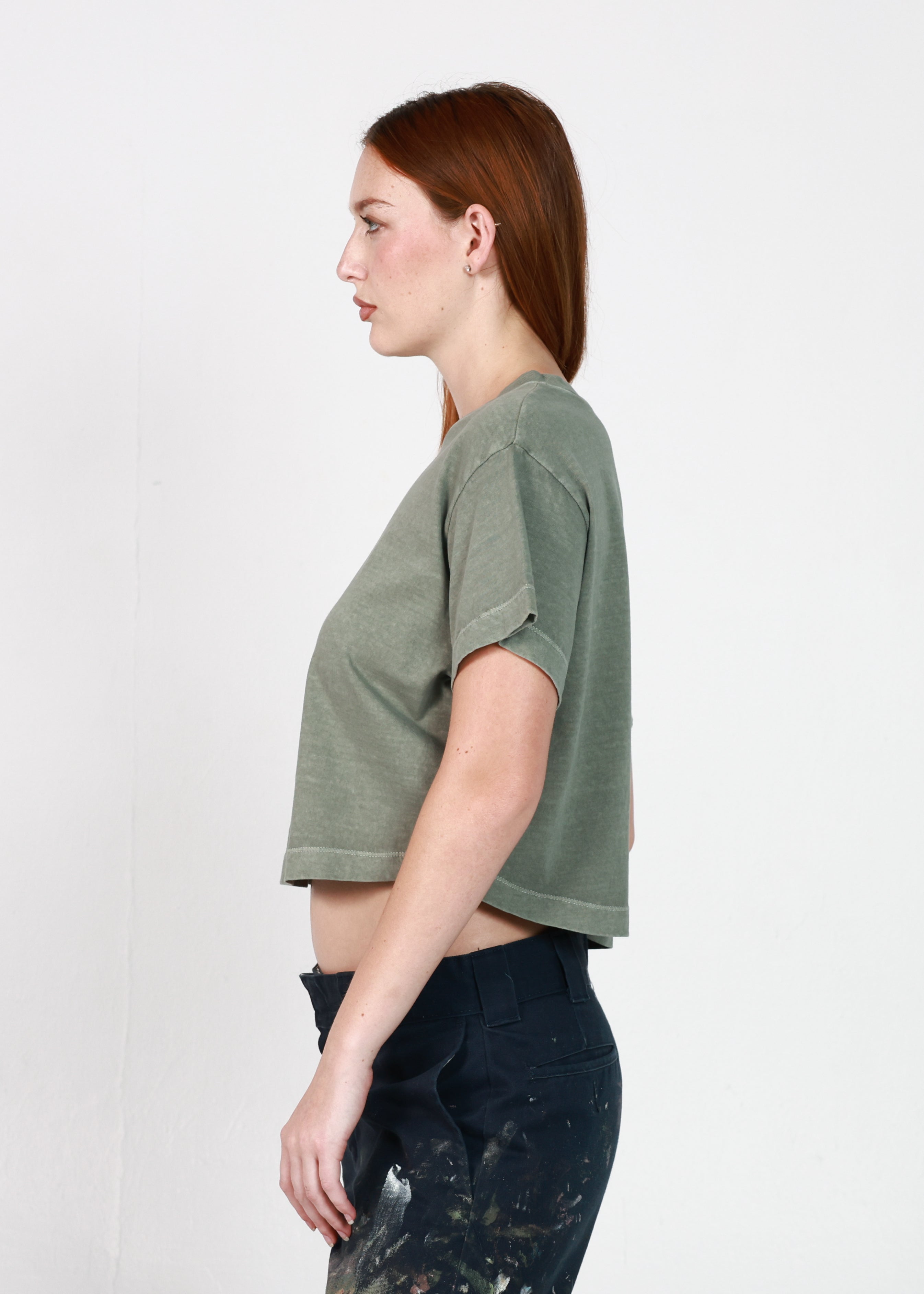 Army Green Oversized Crop Tee