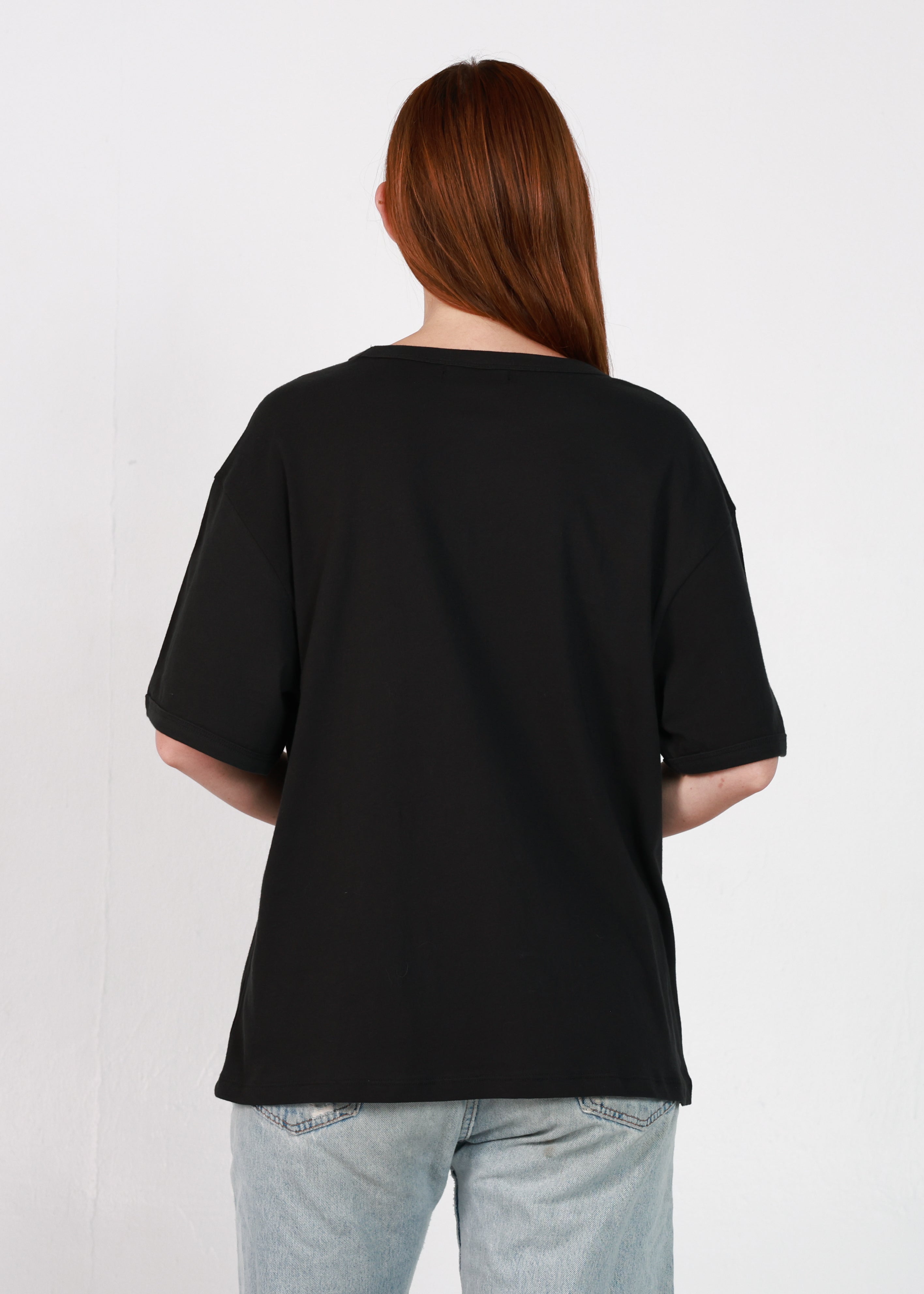 Black Relaxed Fit Two Stripe Ringer Tee
