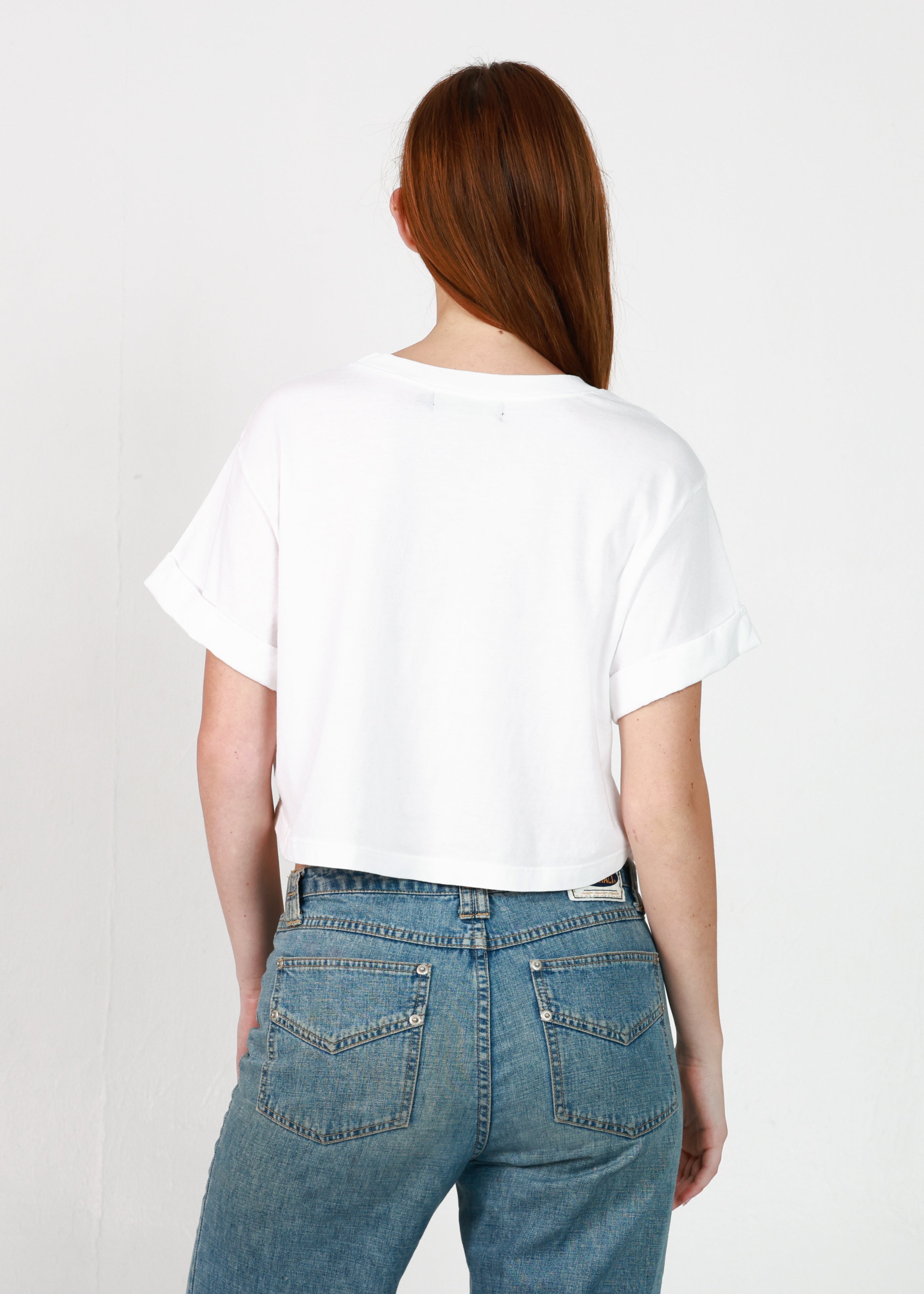 Born to Bloom Vintage White Cropped Boyfriend Tee