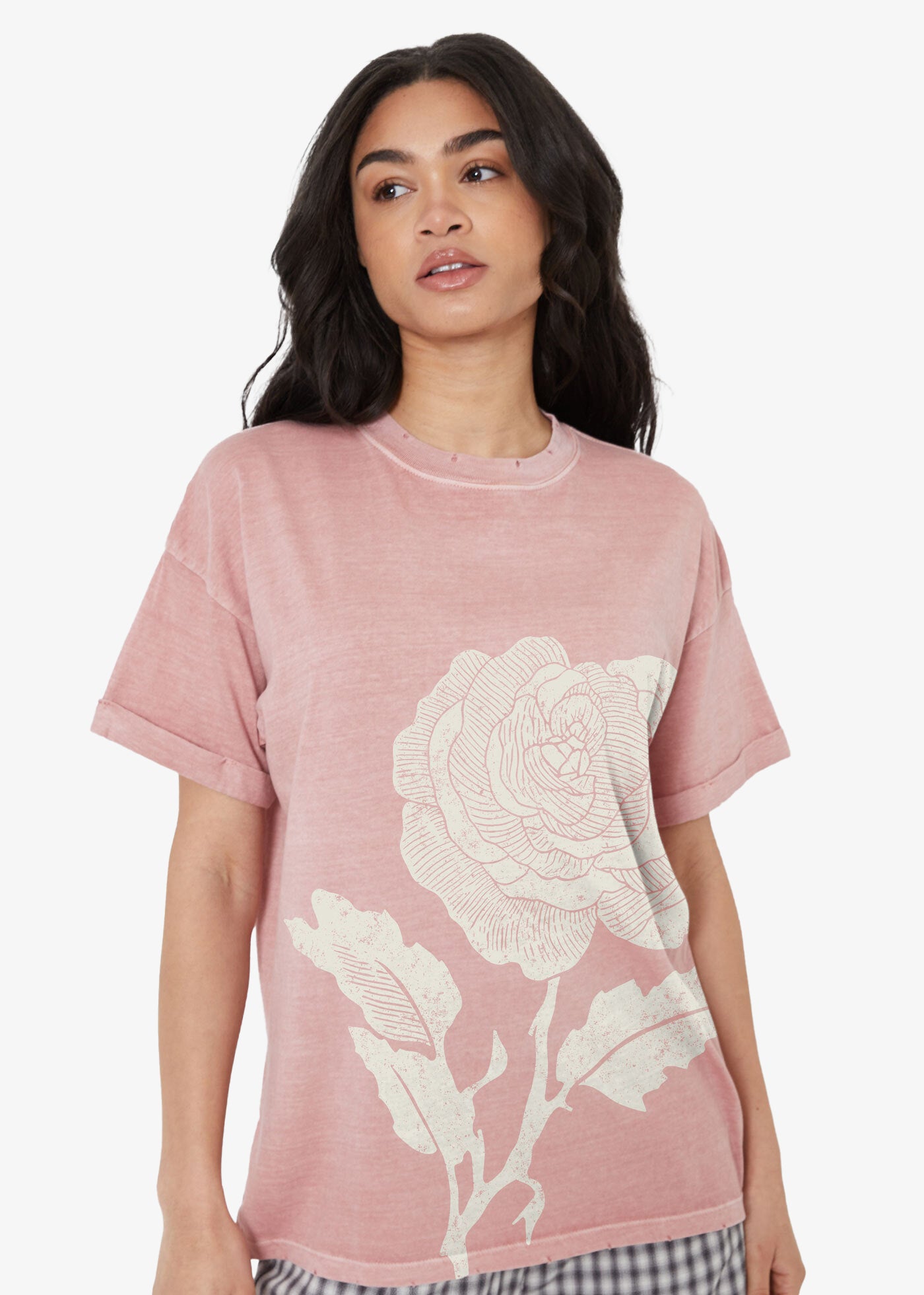 Woodcut Rose Dusty Pink Boyfriend Tee
