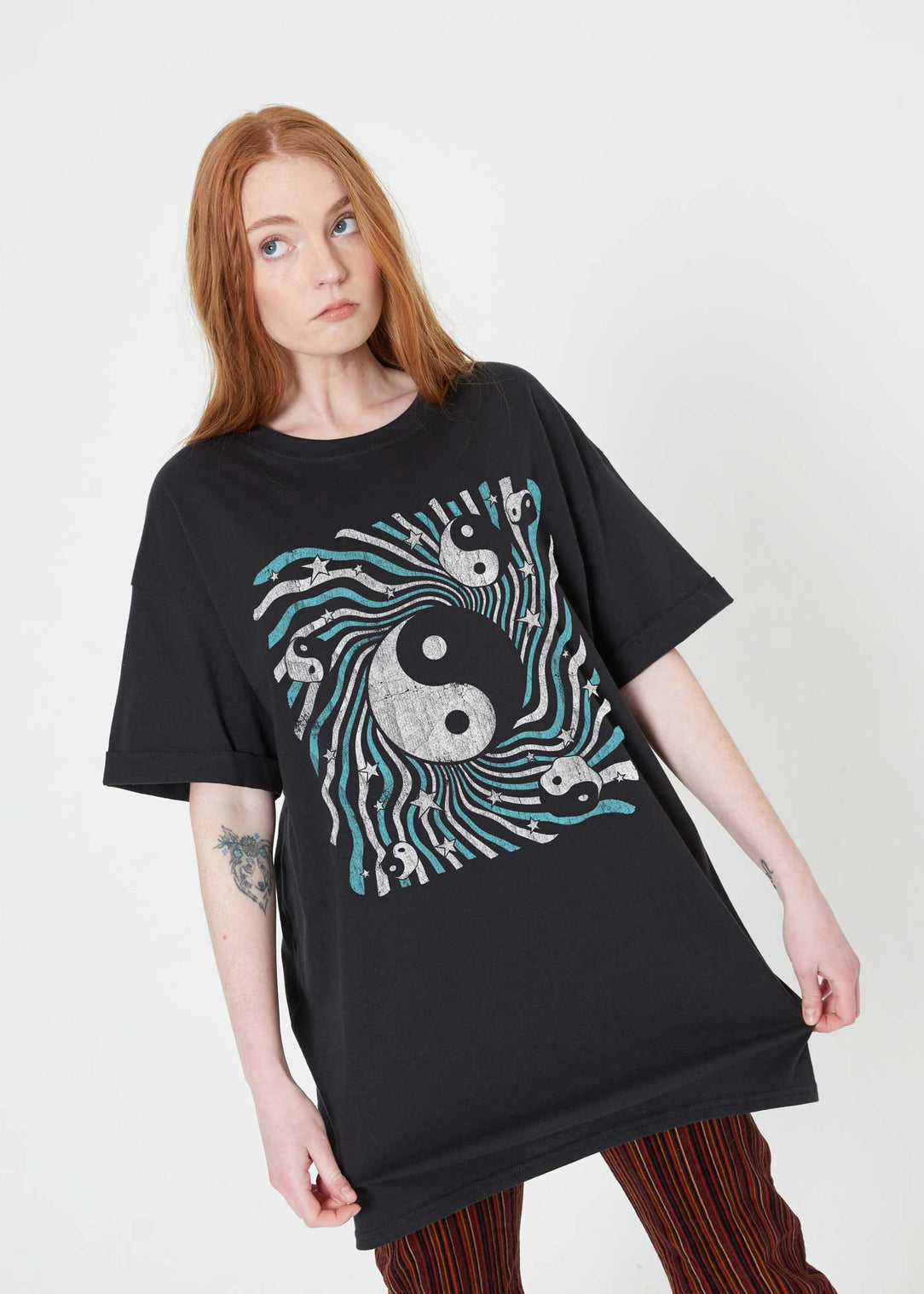 Yin Yang Psychedelic Black Tee Dress
