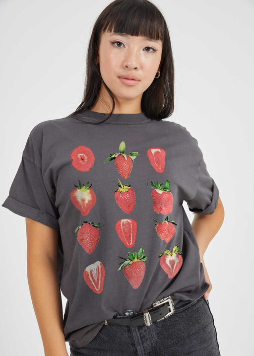 Strawberries Black Boyfriend Tee