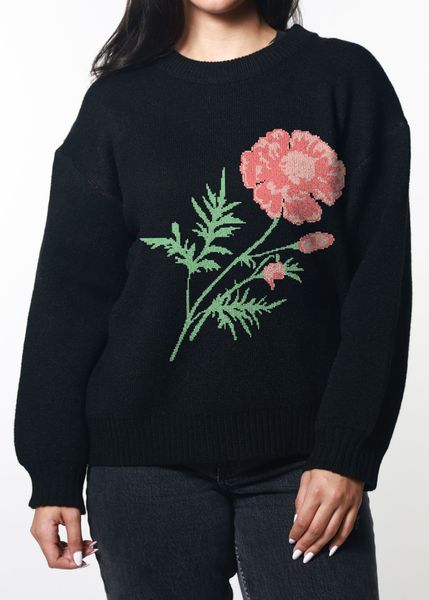 Flower Black Oversized Sweater