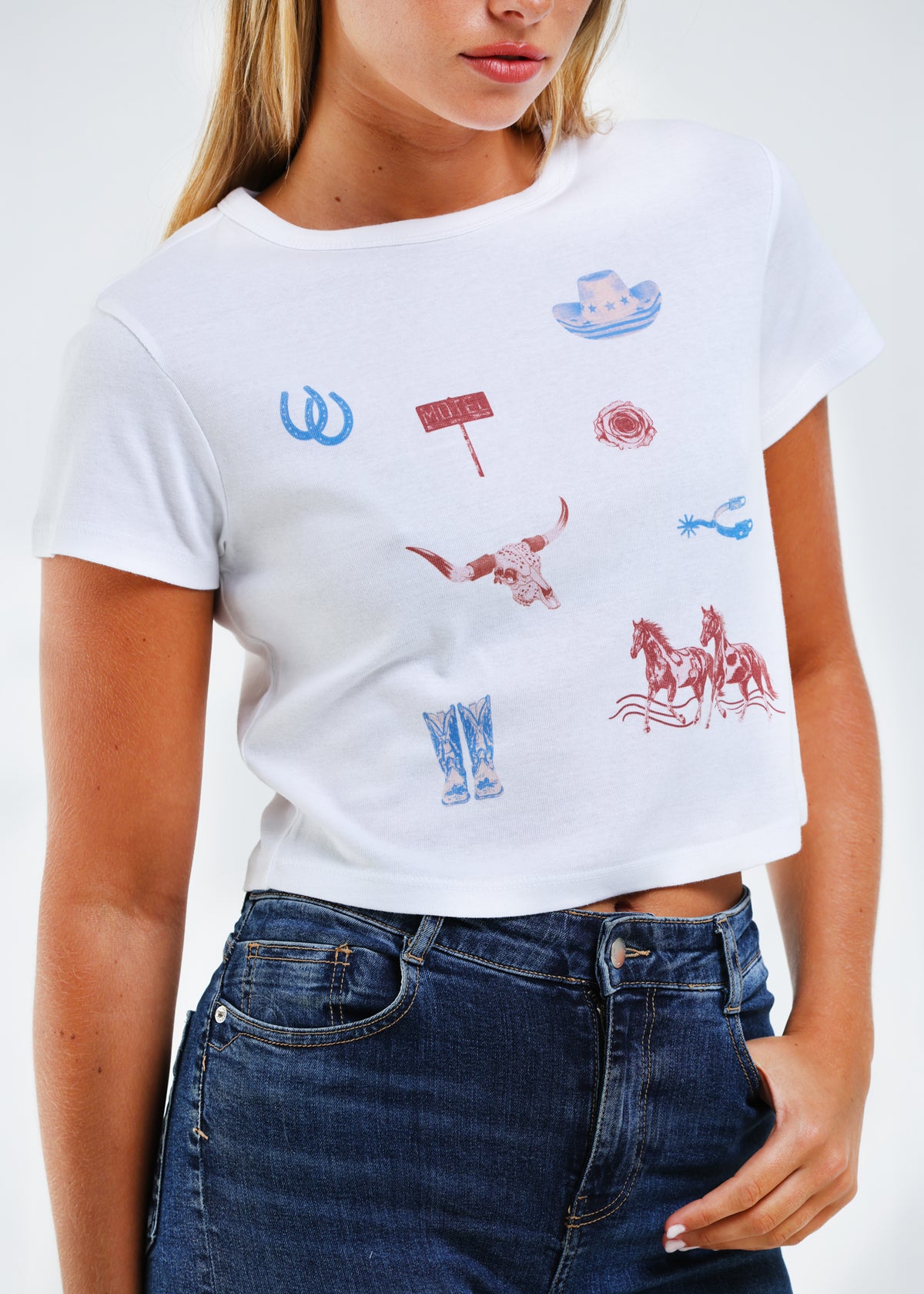 All Over Western White Baby Tee