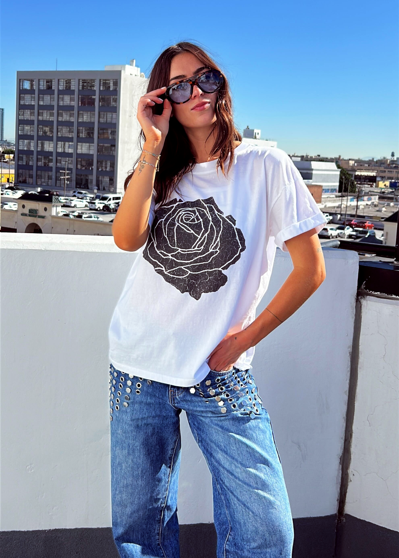 Rose White Boyfriend Tee