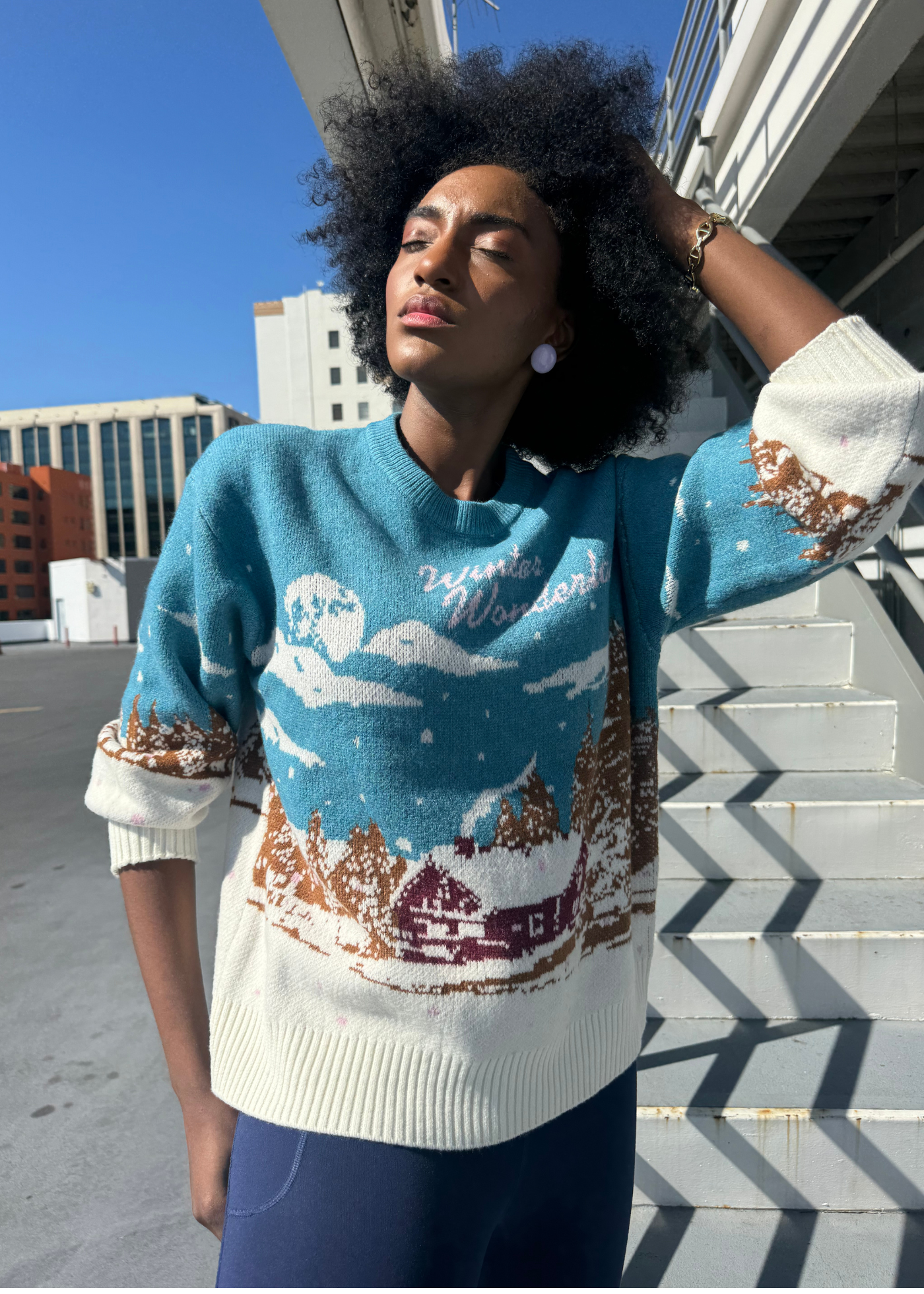 Winter Wonderland Dark Aqua Oversized Sweater