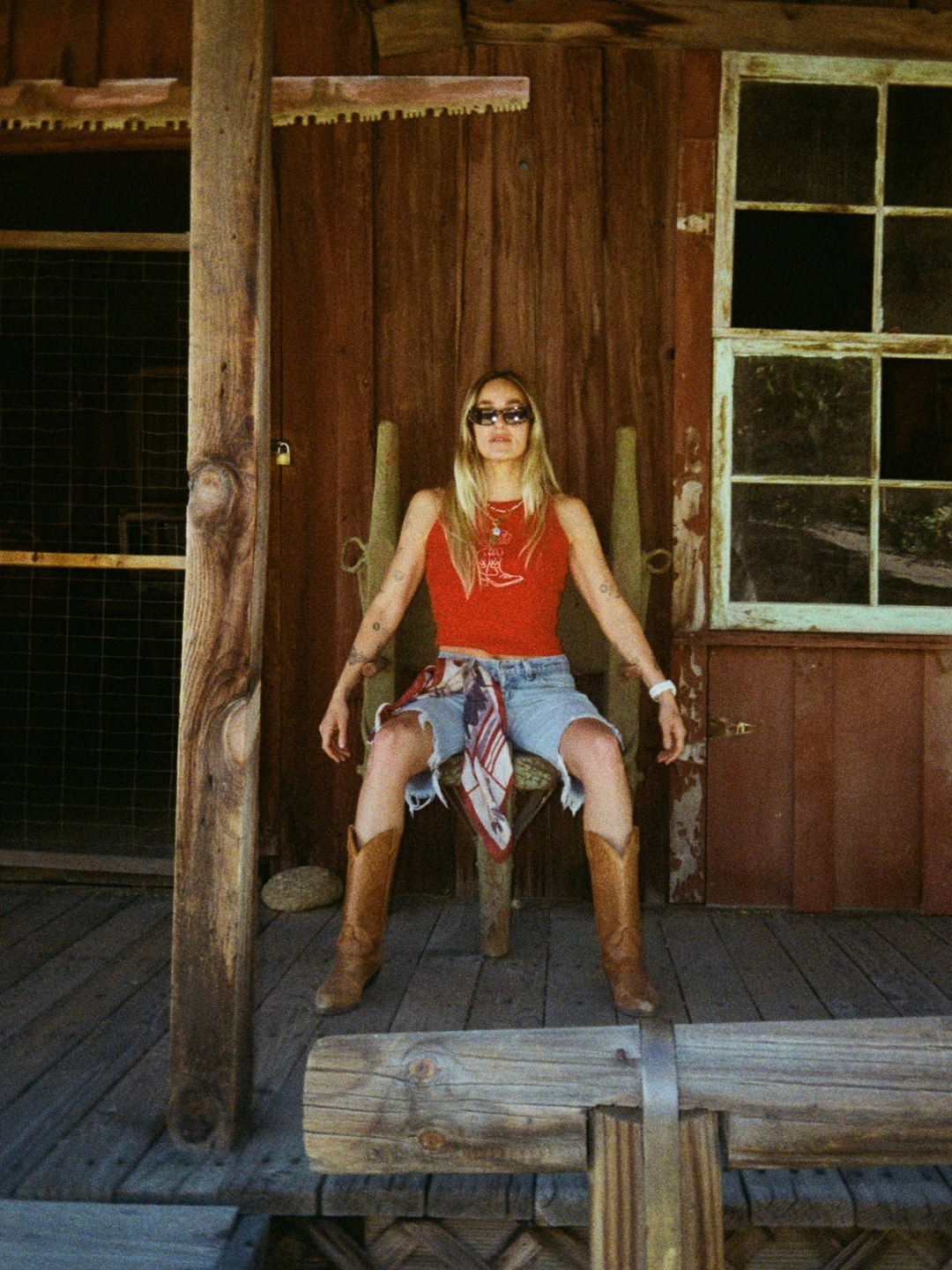 Boot and Rose Red Ribbed Crop Tank