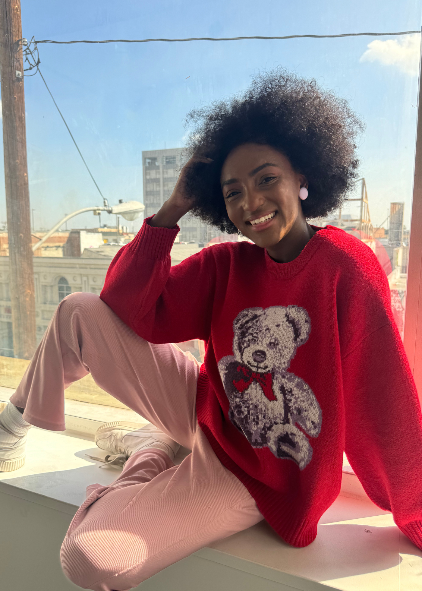 Holiday Bear Red Oversized Sweater